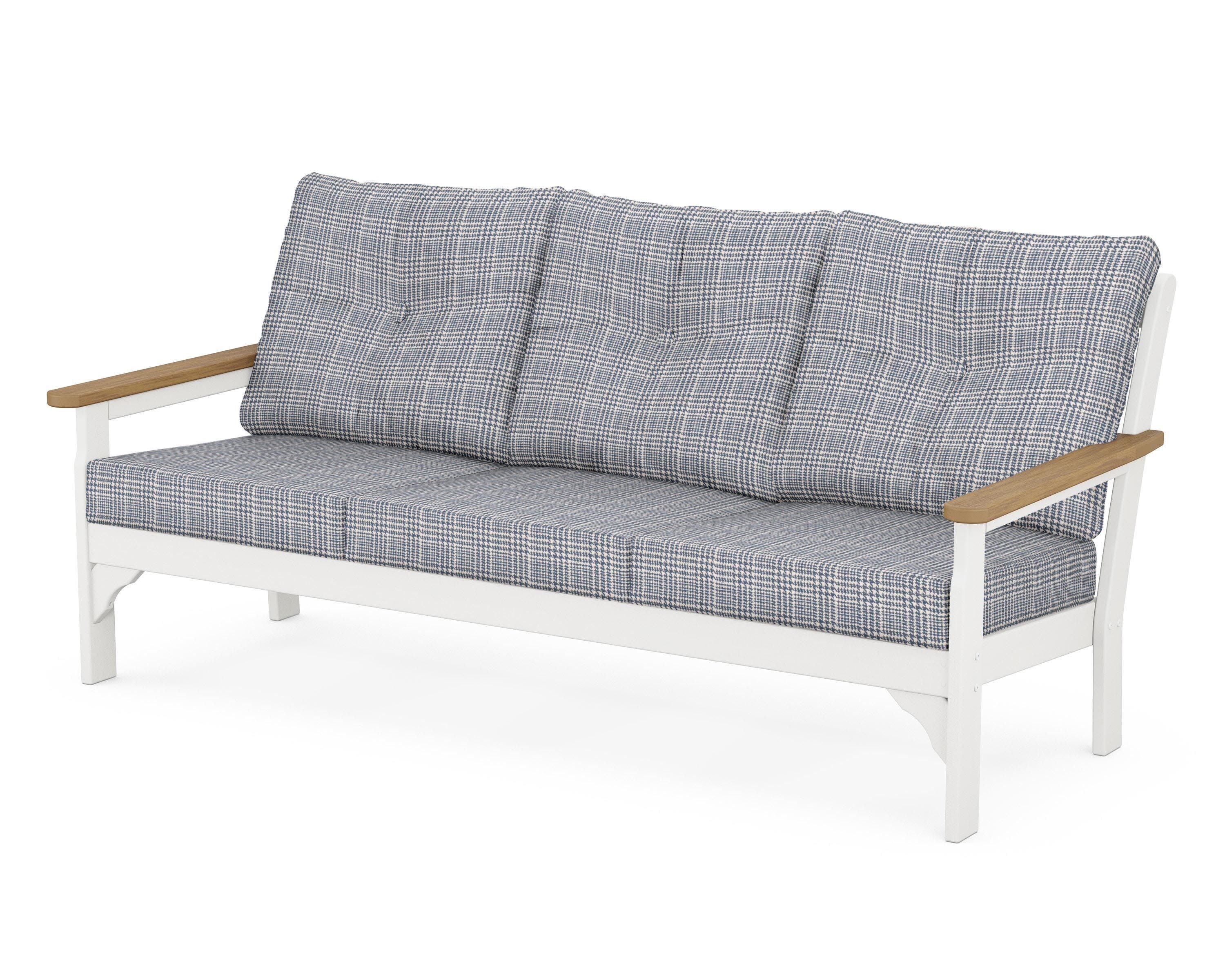 Vineyard Deep Seating Sofa in White / Natural / Houndstooth Sky Blue