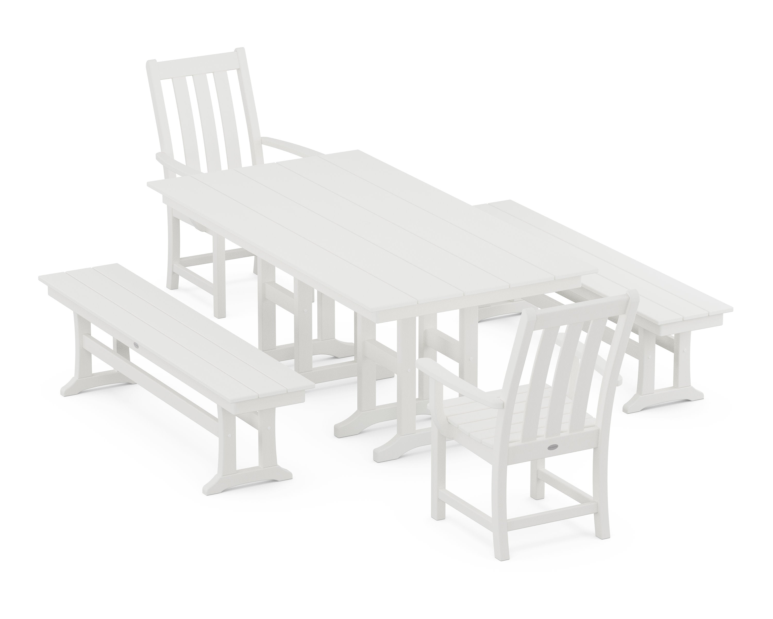 Vineyard 5-Piece Farmhouse Dining Set with Benches in Vintage White