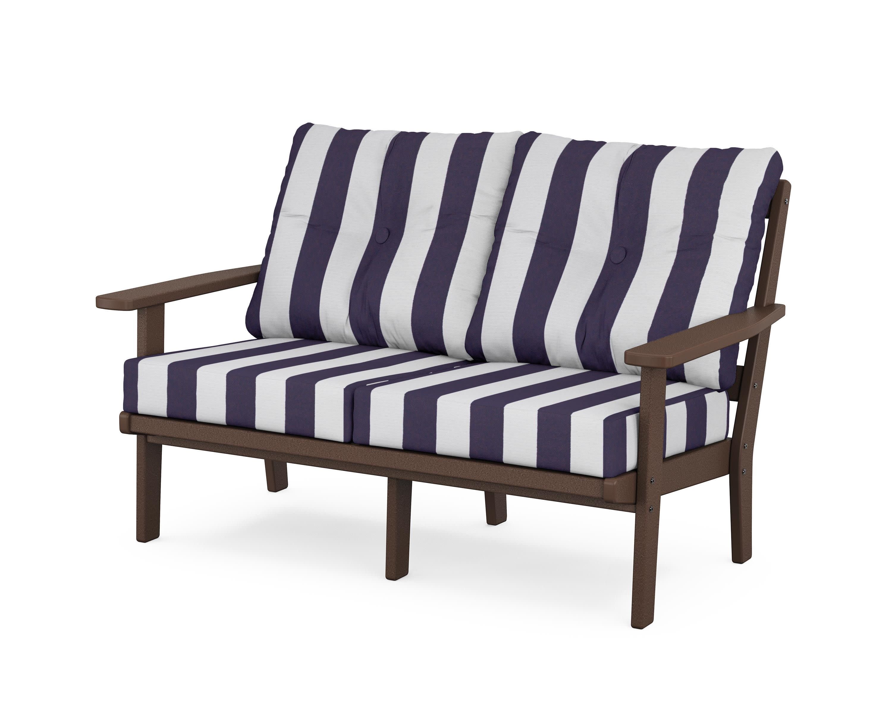 Oxford Deep SeatingLoveseat in Mahogany / Cabana Stripe Navy