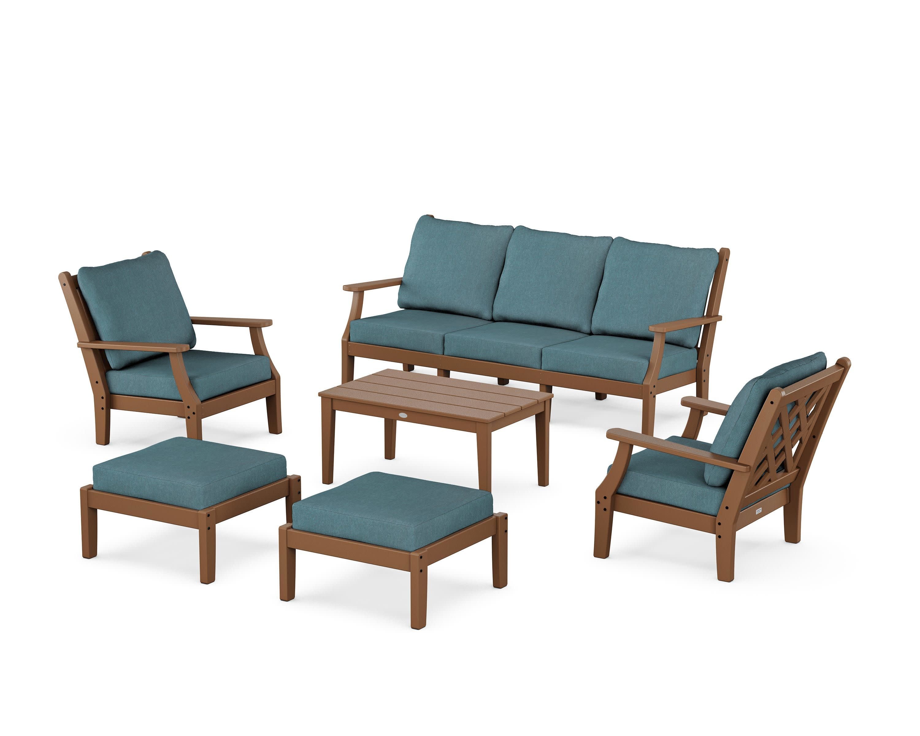 Wovendale 6-Piece Lounge Sofa Set in Teak / Ocean Teal
