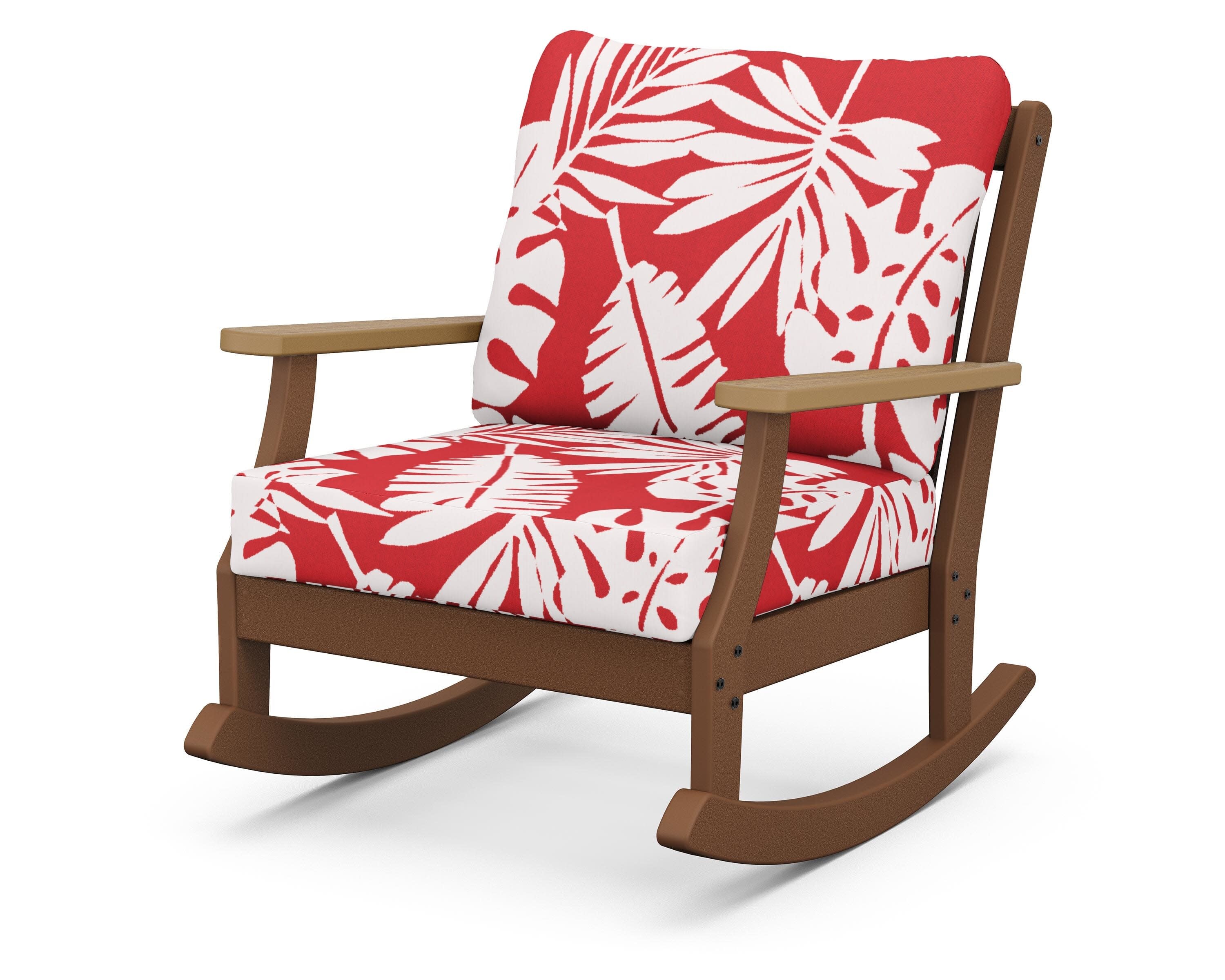 Braxton Deep Seating Rocking Chair in Teak / Natural / Leaf Crimson