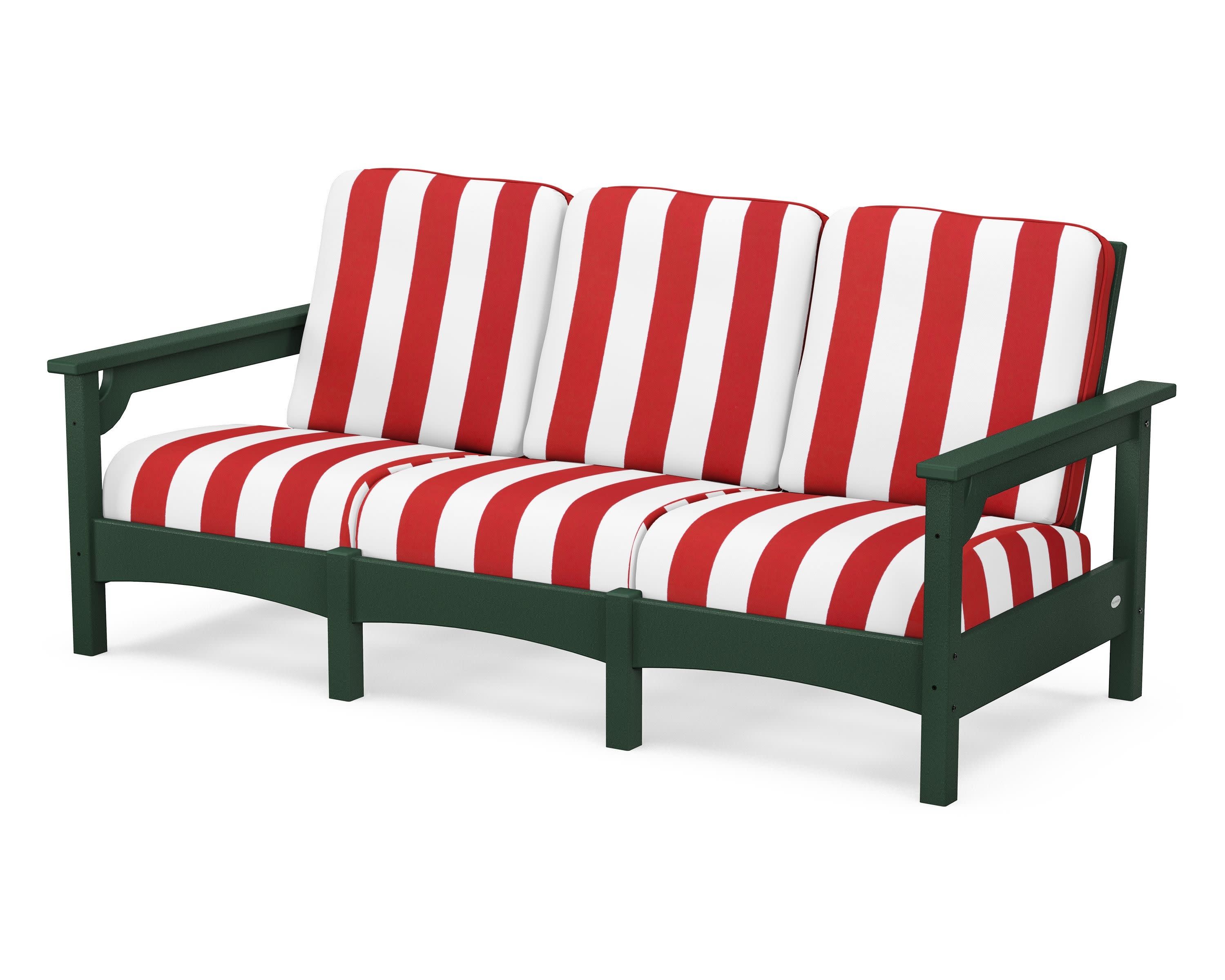 Club Sofa in Green / Cabana Stripe Crimson