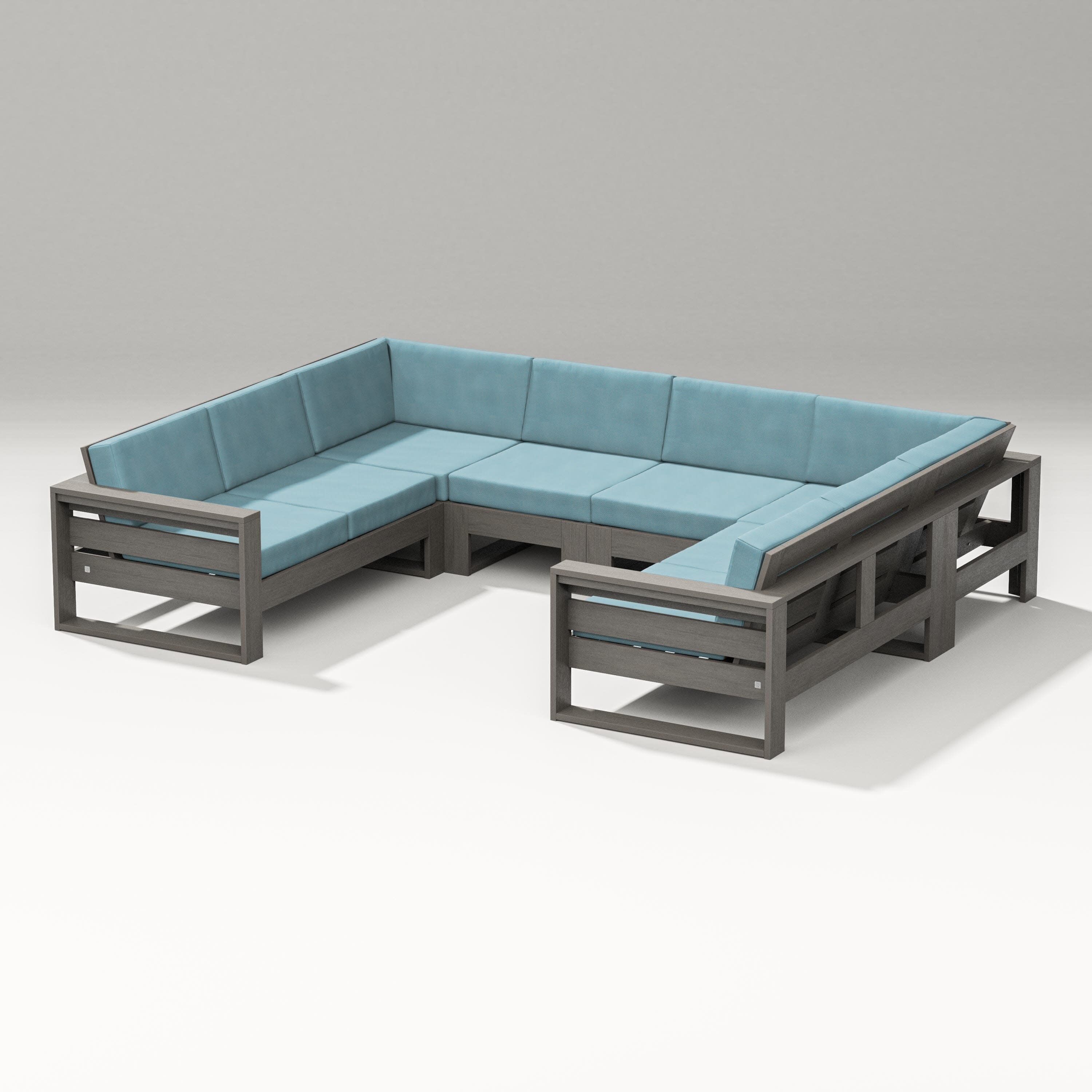Latitude U-Shaped Sectional in Driftwood / Lattice Sky Blue