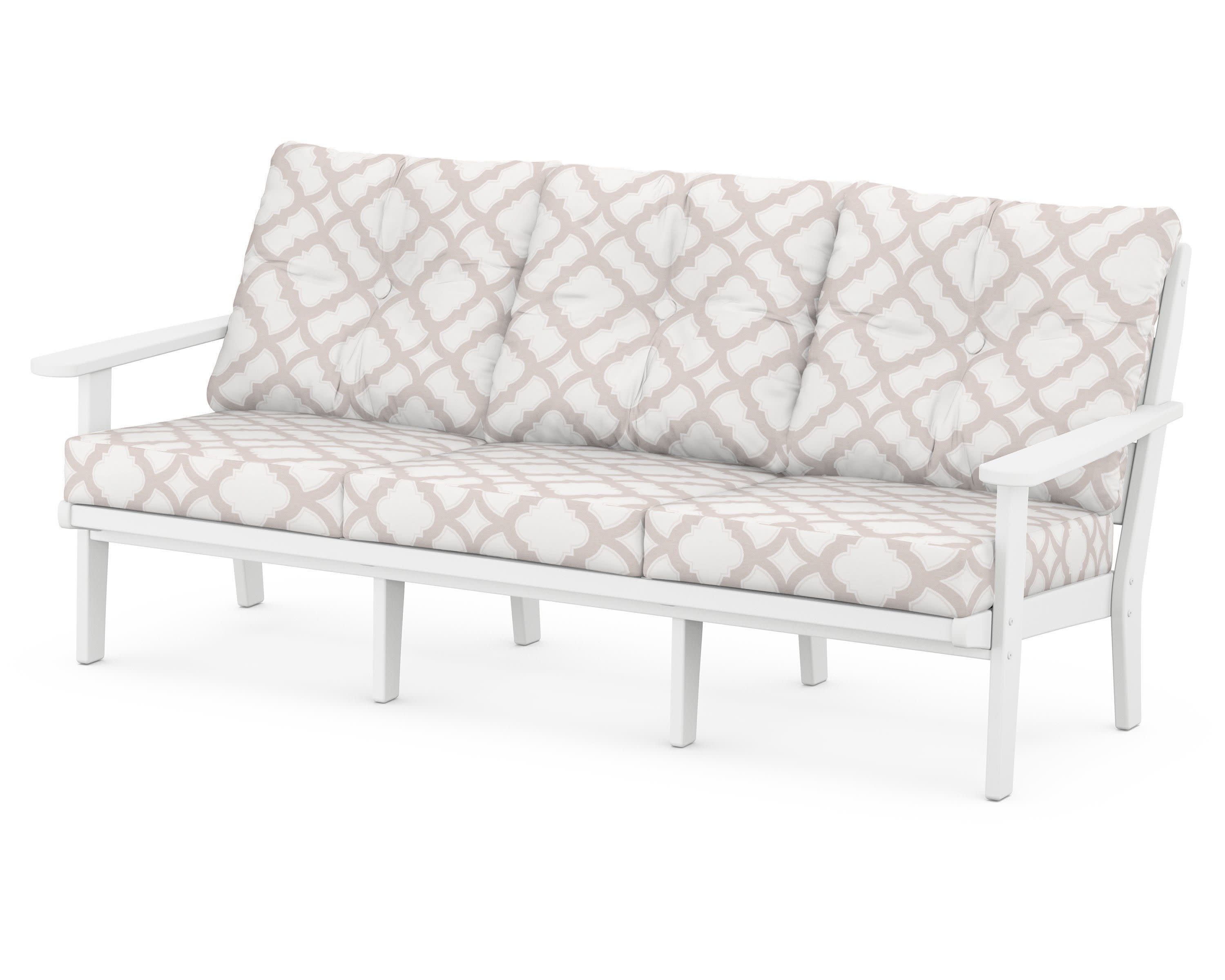 Lakeside Deep Seating Sofa in White / Trellis Dune Burlap