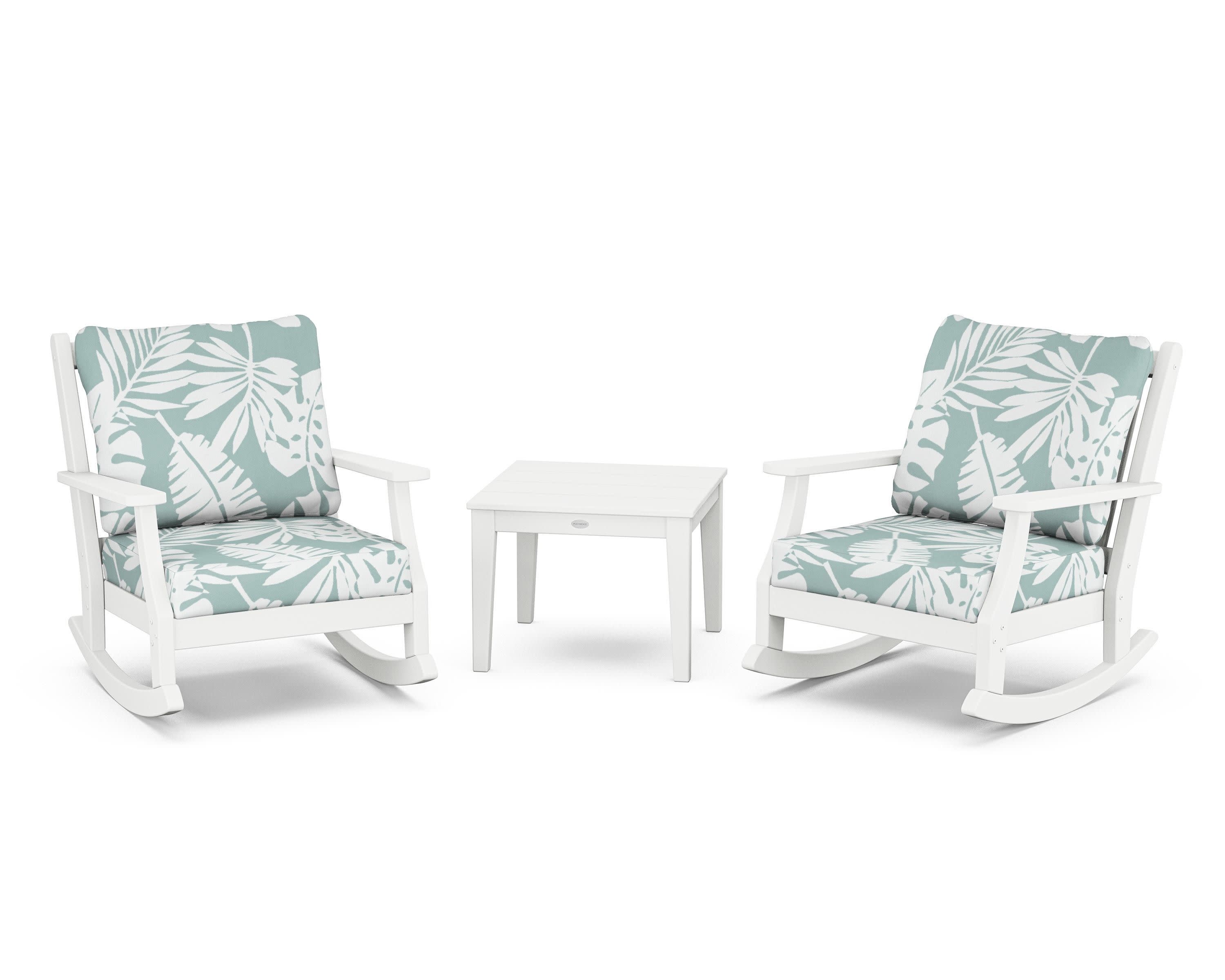 Wovendale 3-Piece Deep Seating Rocker Set in White / Leaf Glacier Spa