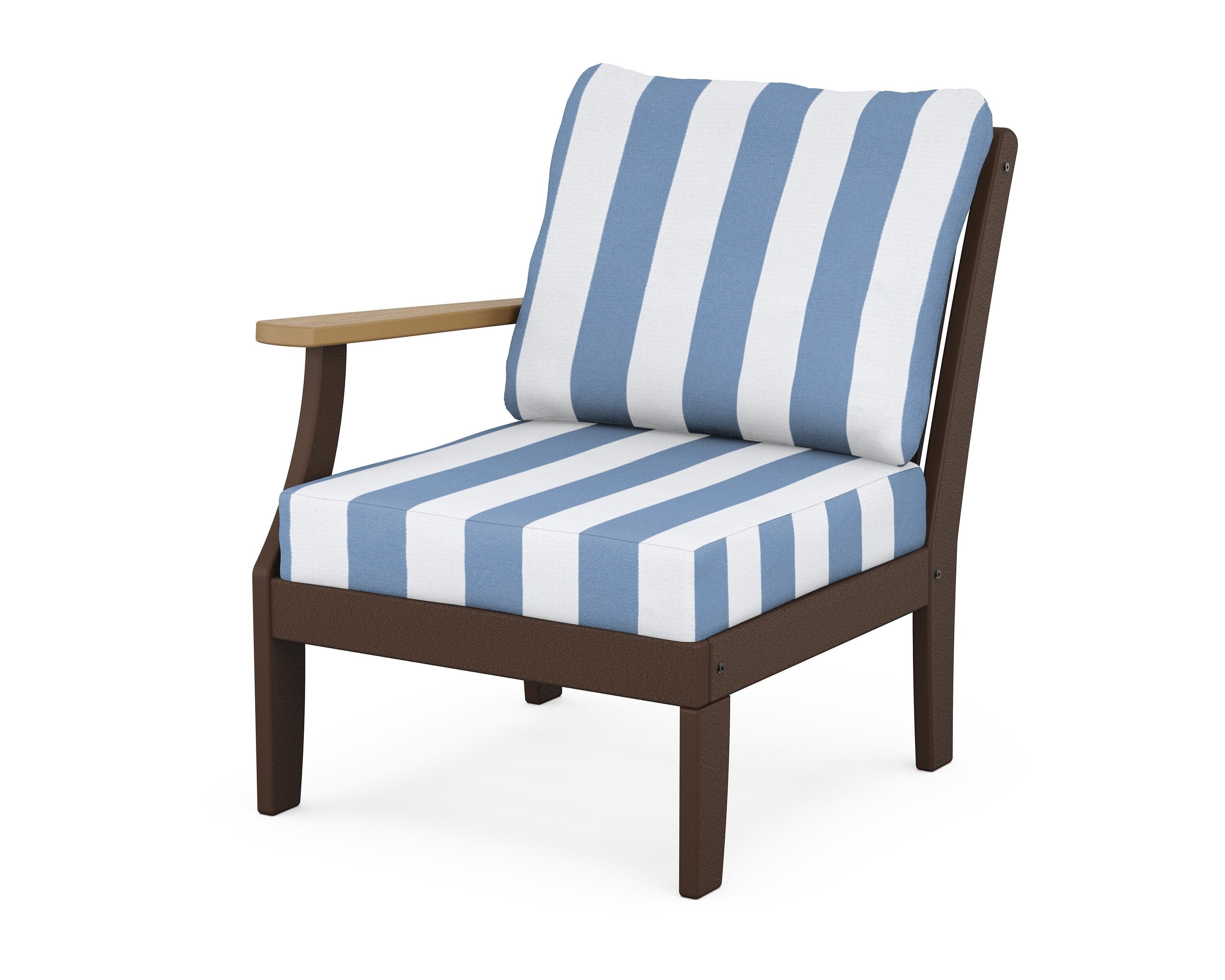 Braxton Modular Left Arm Chair in Mahogany / Natural / Cabana Stripe Sky Blue