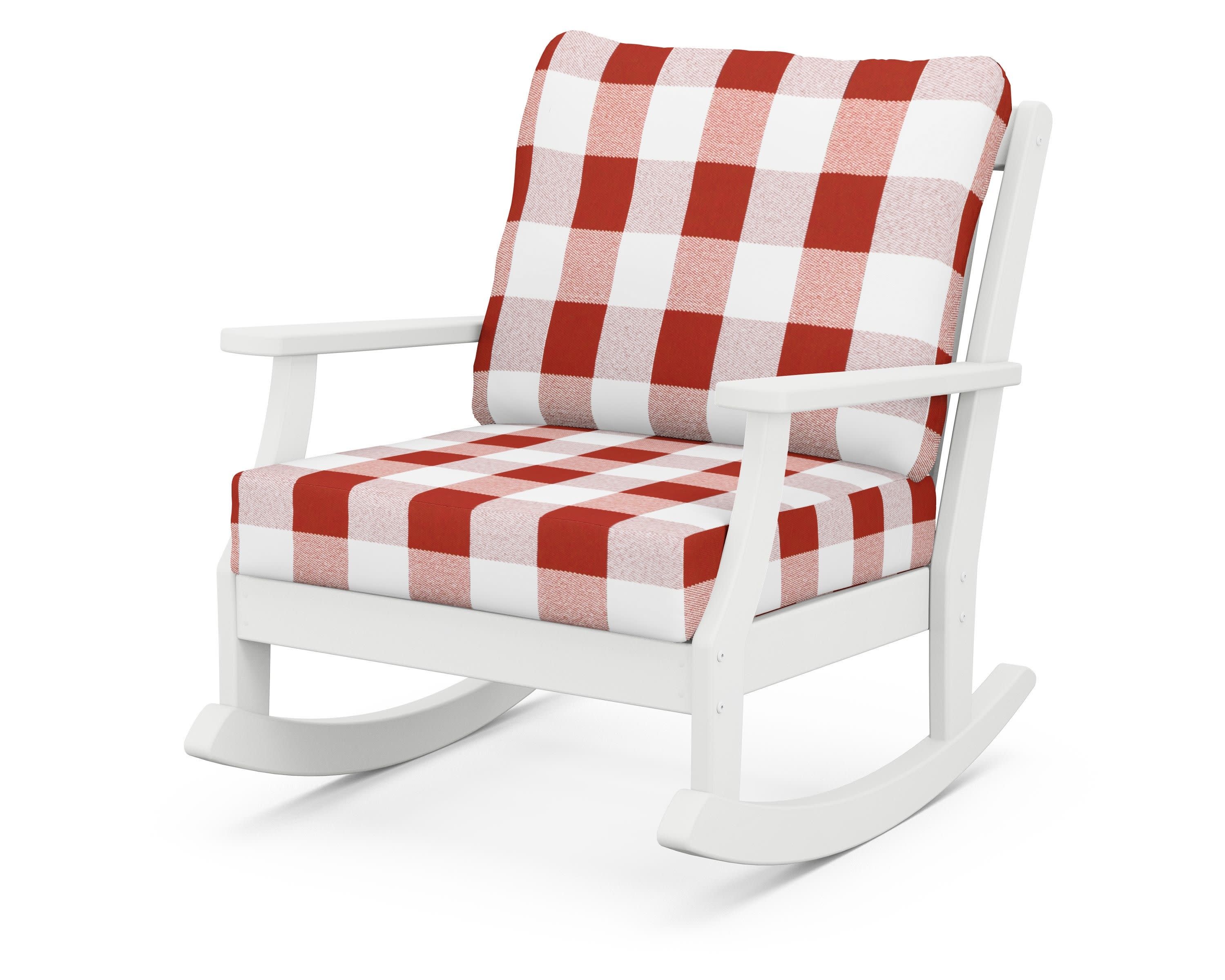Braxton Deep Seating Rocking Chair in White / Buffalo Plaid Crimson