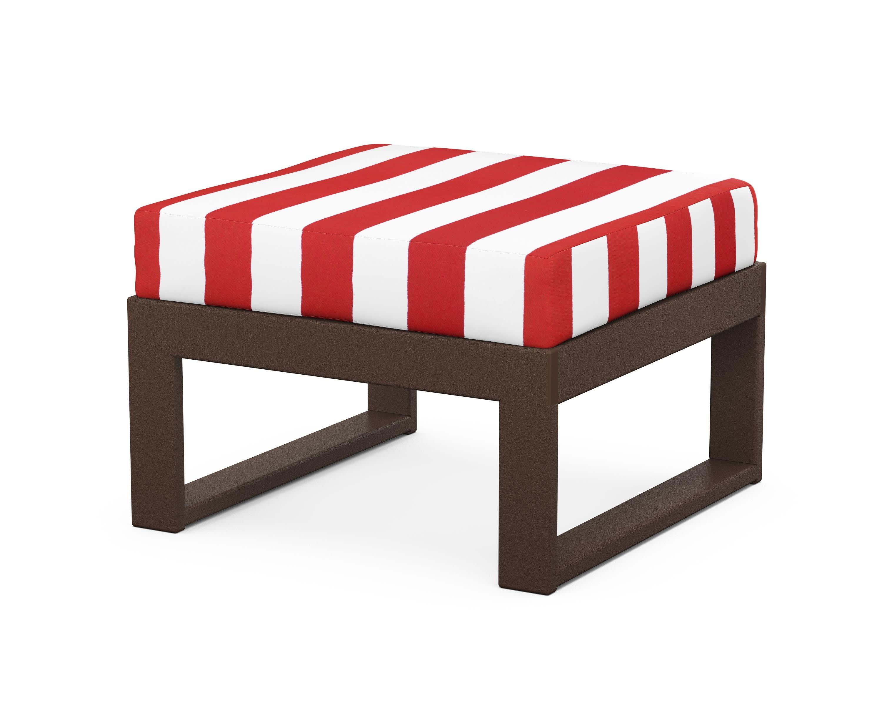 Modular Ottoman - Modern in Mahogany / Cabana Stripe Crimson