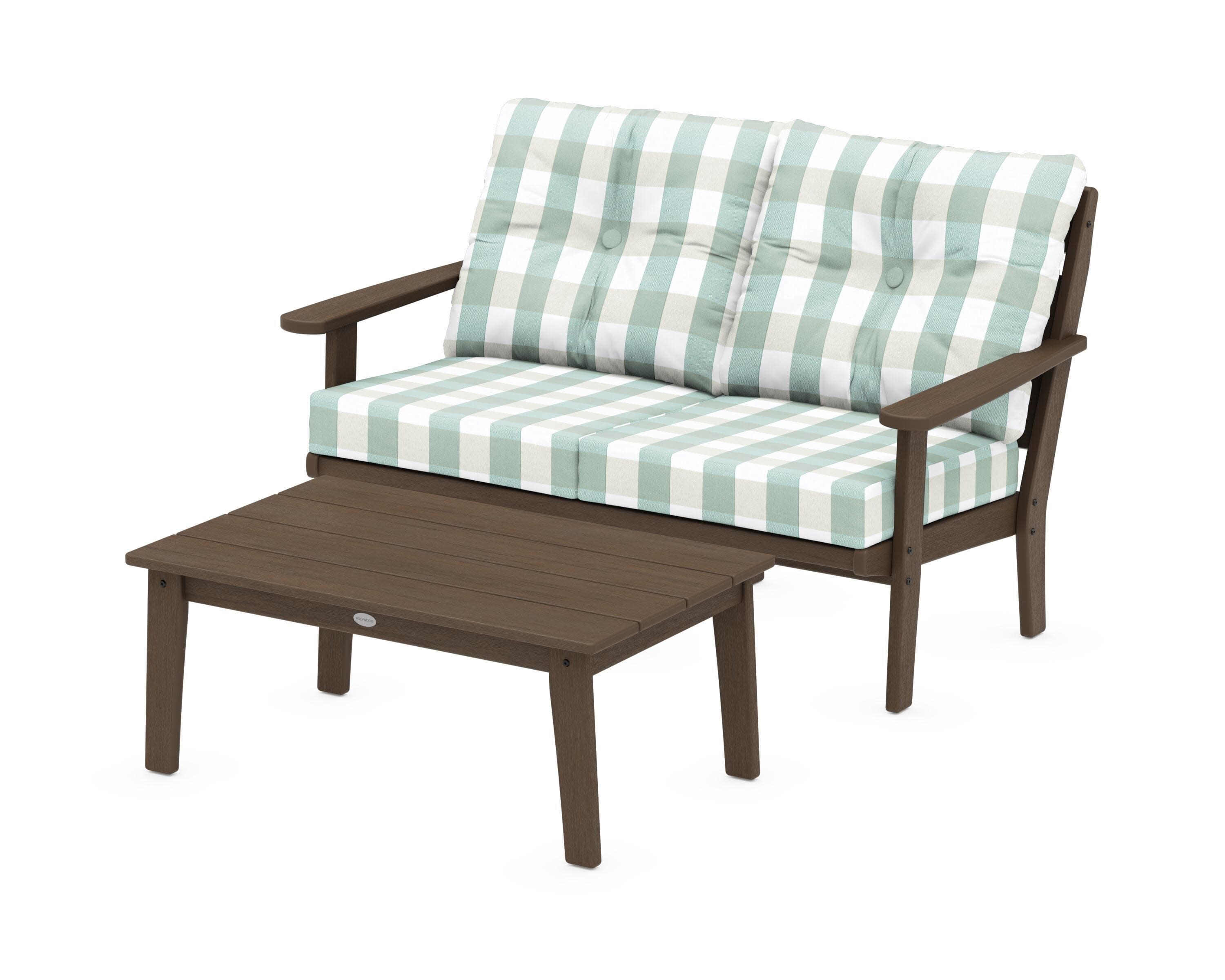 Lakeside 2-Piece Lounge Loveseat Set in Kona / Buffalo Plaid Glacier Spa