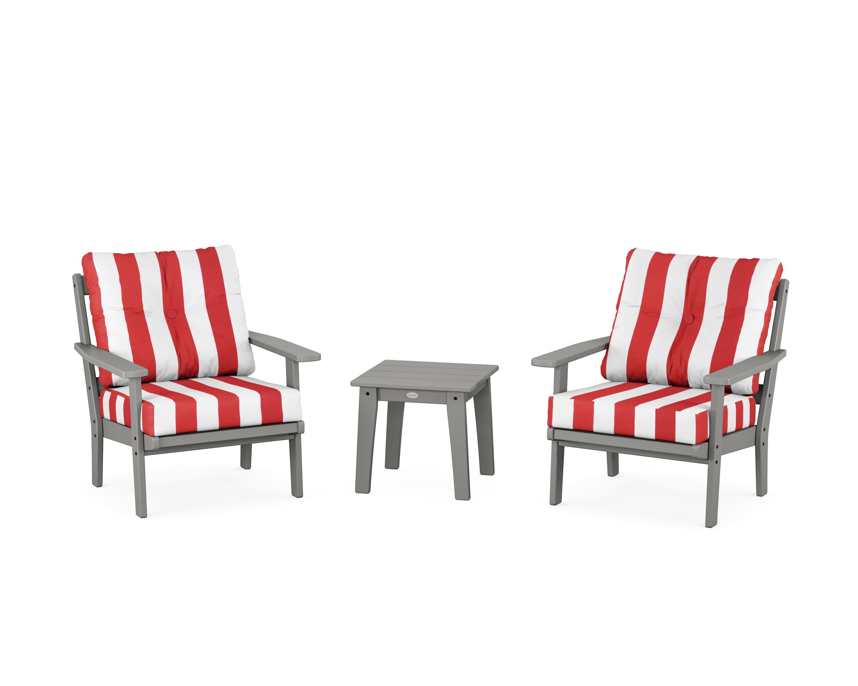 Oxford 3-Piece Deep Seating Set in Slate Grey / Cabana Stripe Crimson