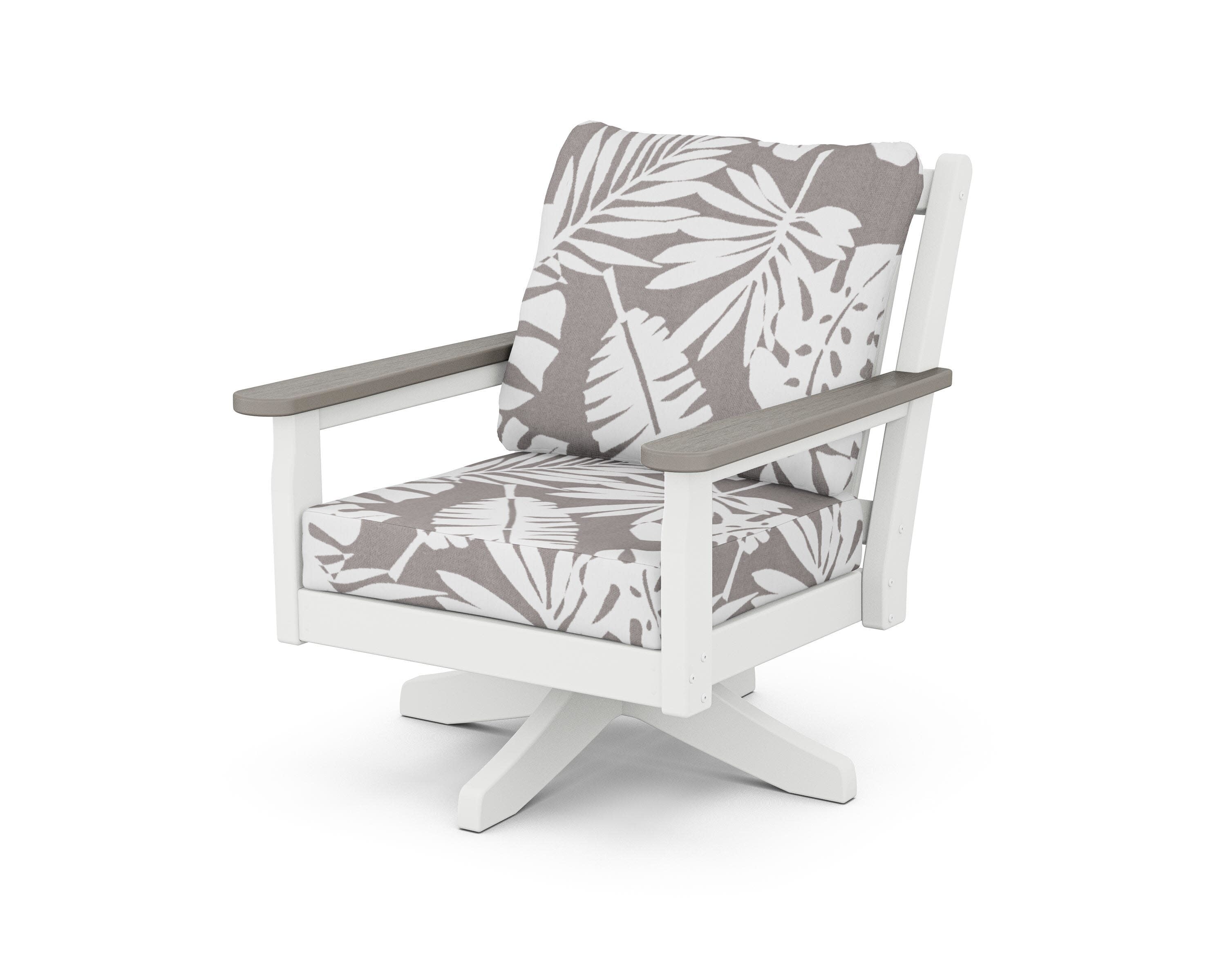 Chippendale Deep Seating Swivel Chair in White / Driftwood / Leaf Grey Mist