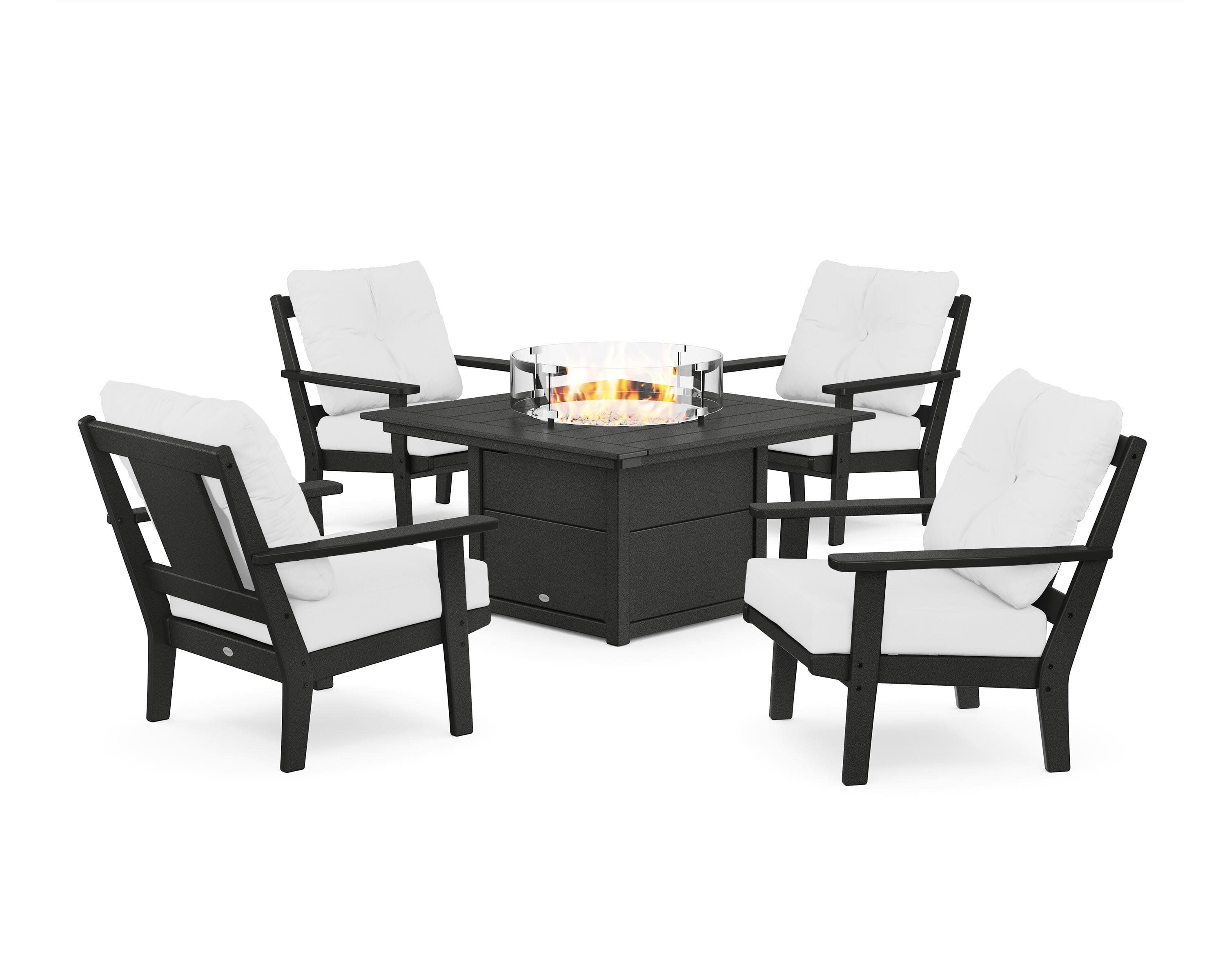 Prairie 5-Piece Deep Seating Set with Fire Pit Table in Black / Natural
