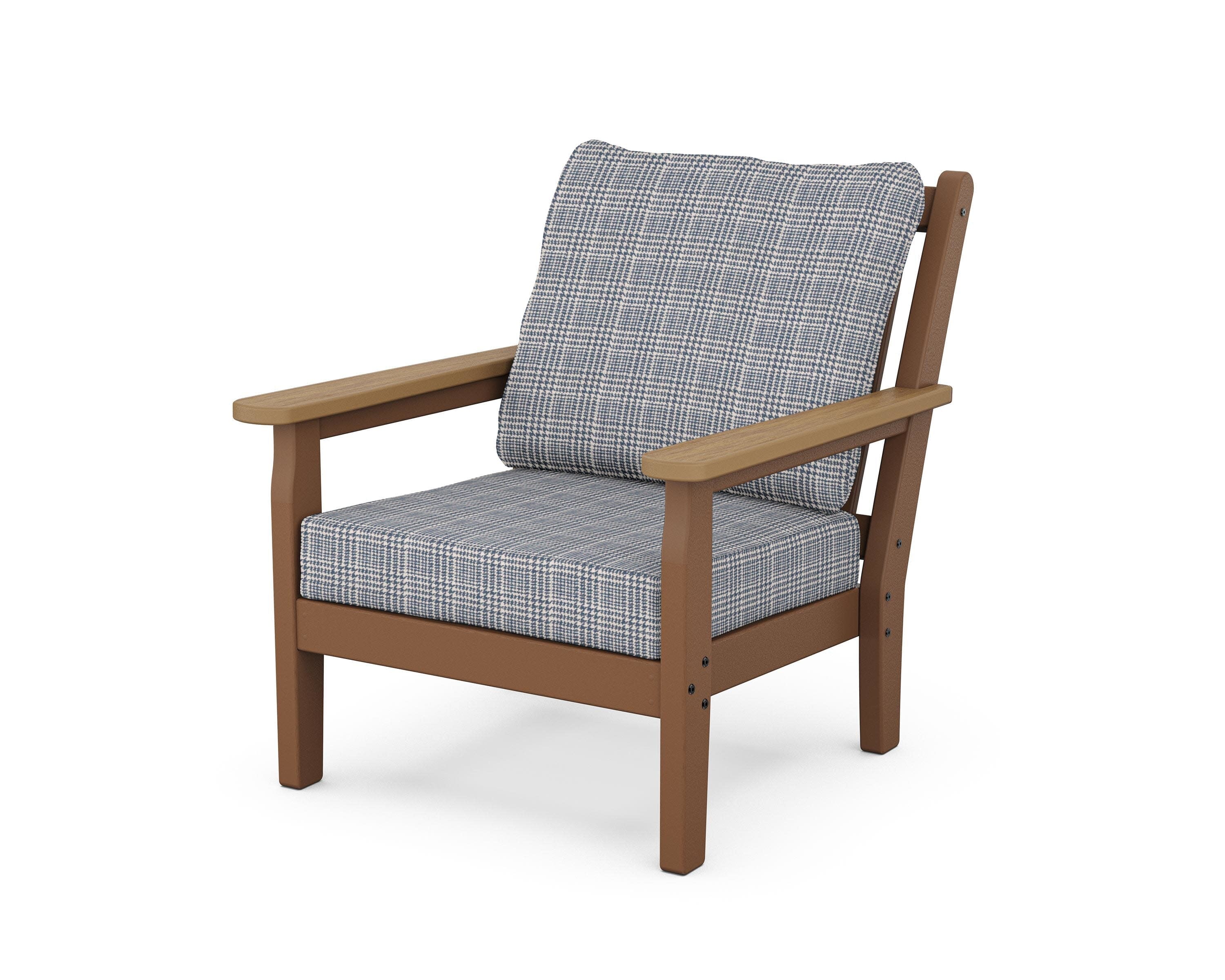 Chippendale Deep Seating Chair in Teak / Natural / Houndstooth Sky Blue