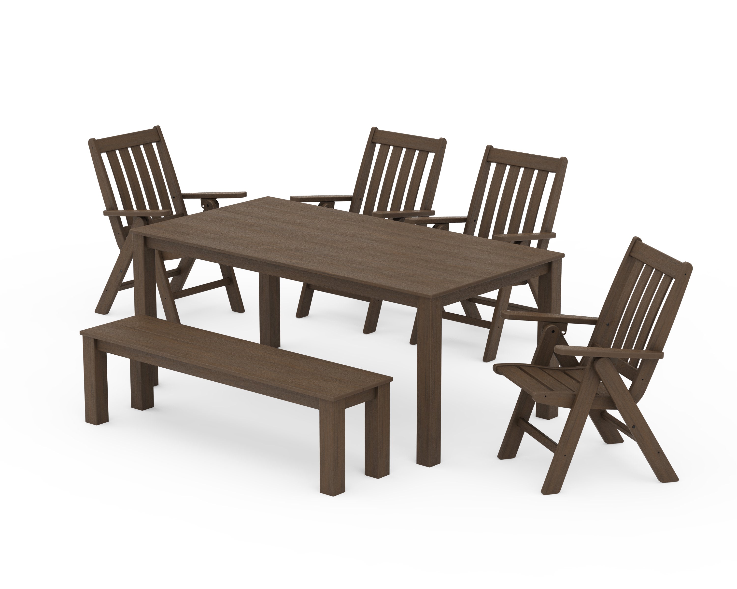 Vineyard Folding Chair 6-Piece Parsons Dining Set with Bench in Kona
