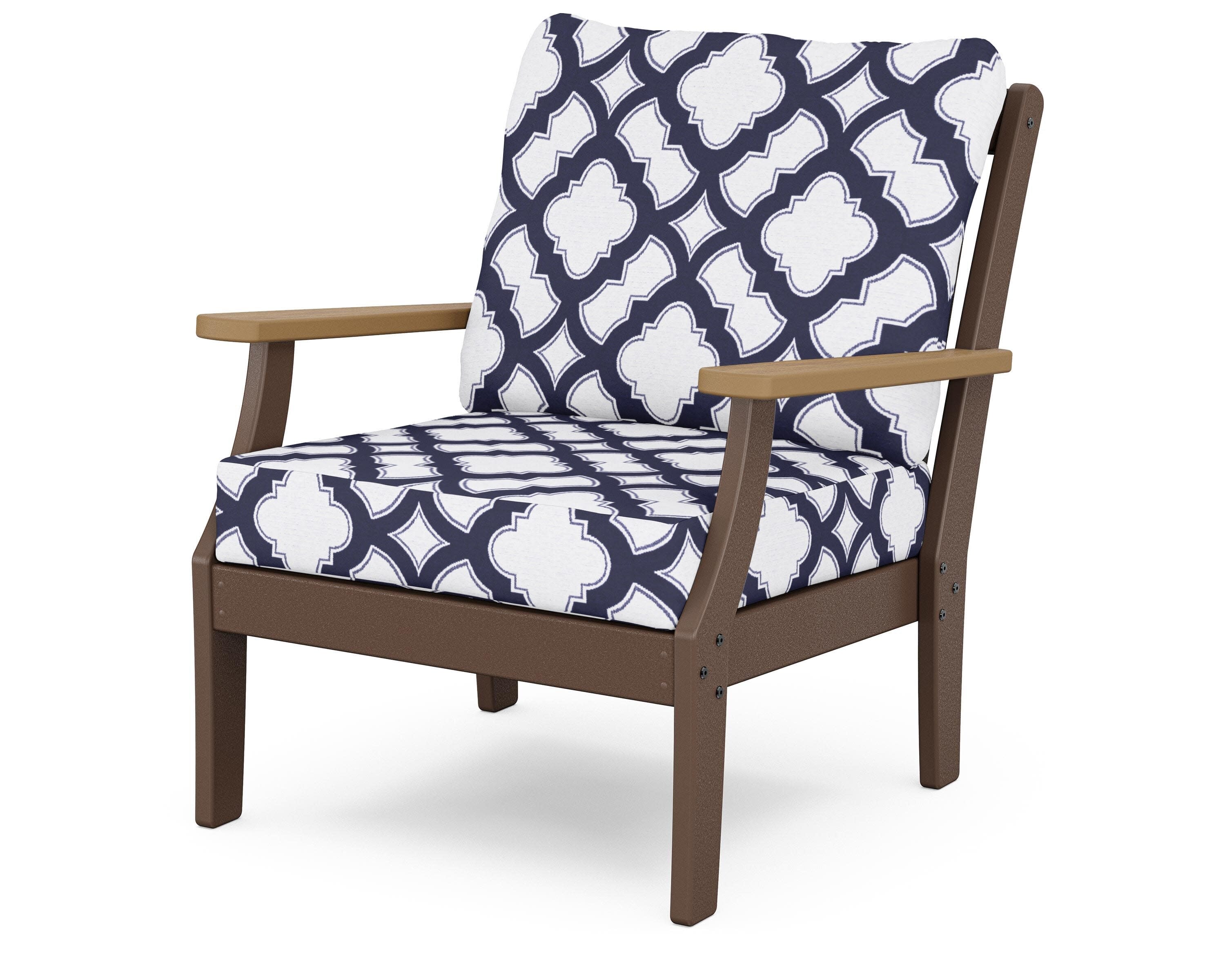 Braxton Deep Seating Chair in Mahogany / Natural / Trellis Navy