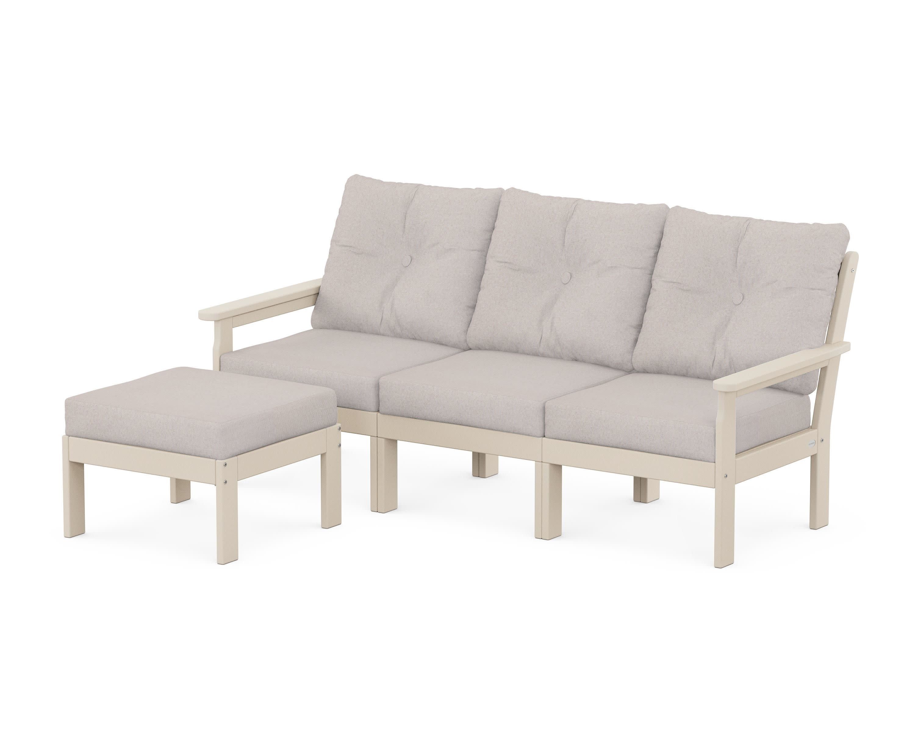 Vineyard 4-Piece Sectional with Ottoman in Sand / Dune Burlap