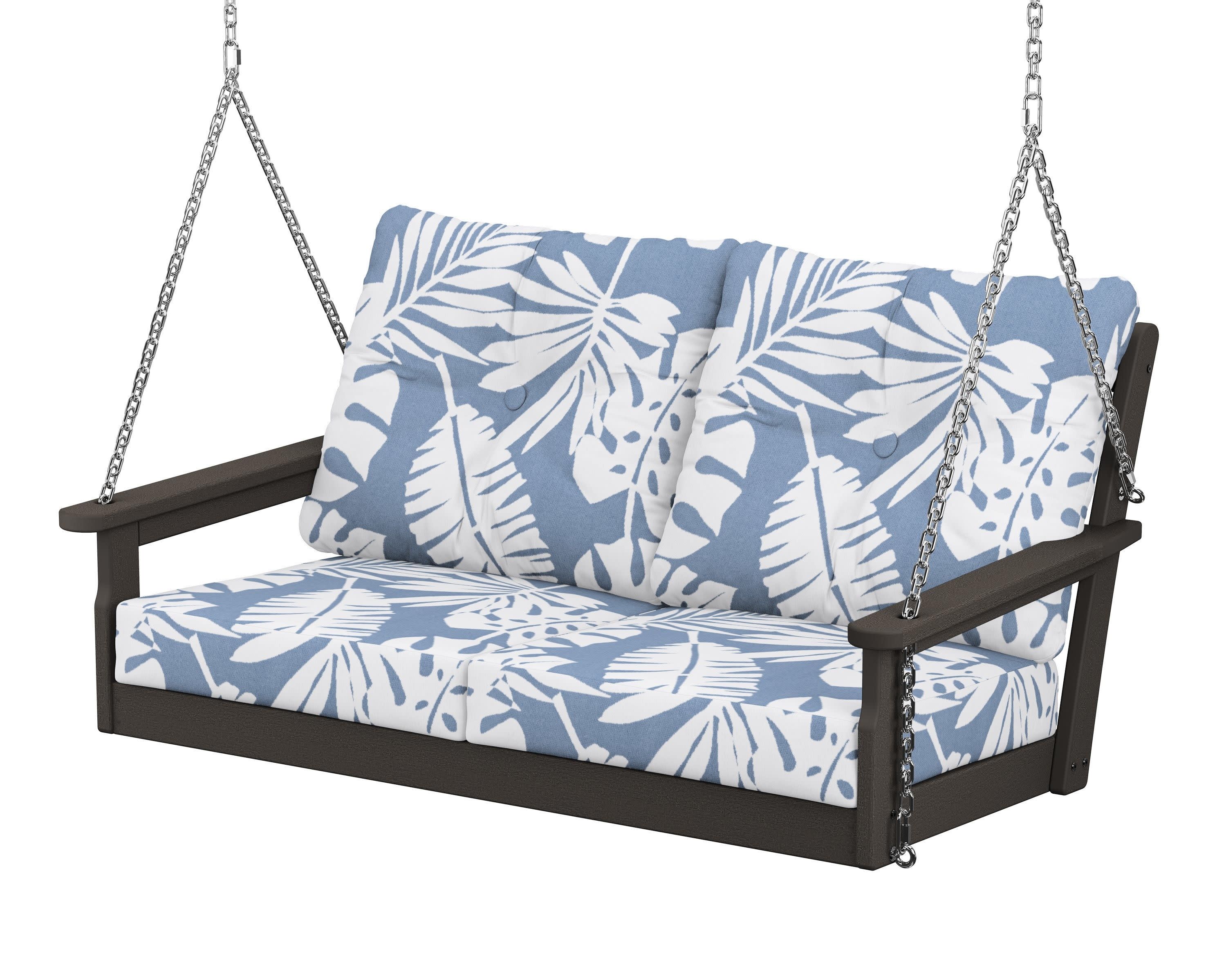 Vineyard Deep Seating Swing in Vintage Coffee / Leaf Sky Blue