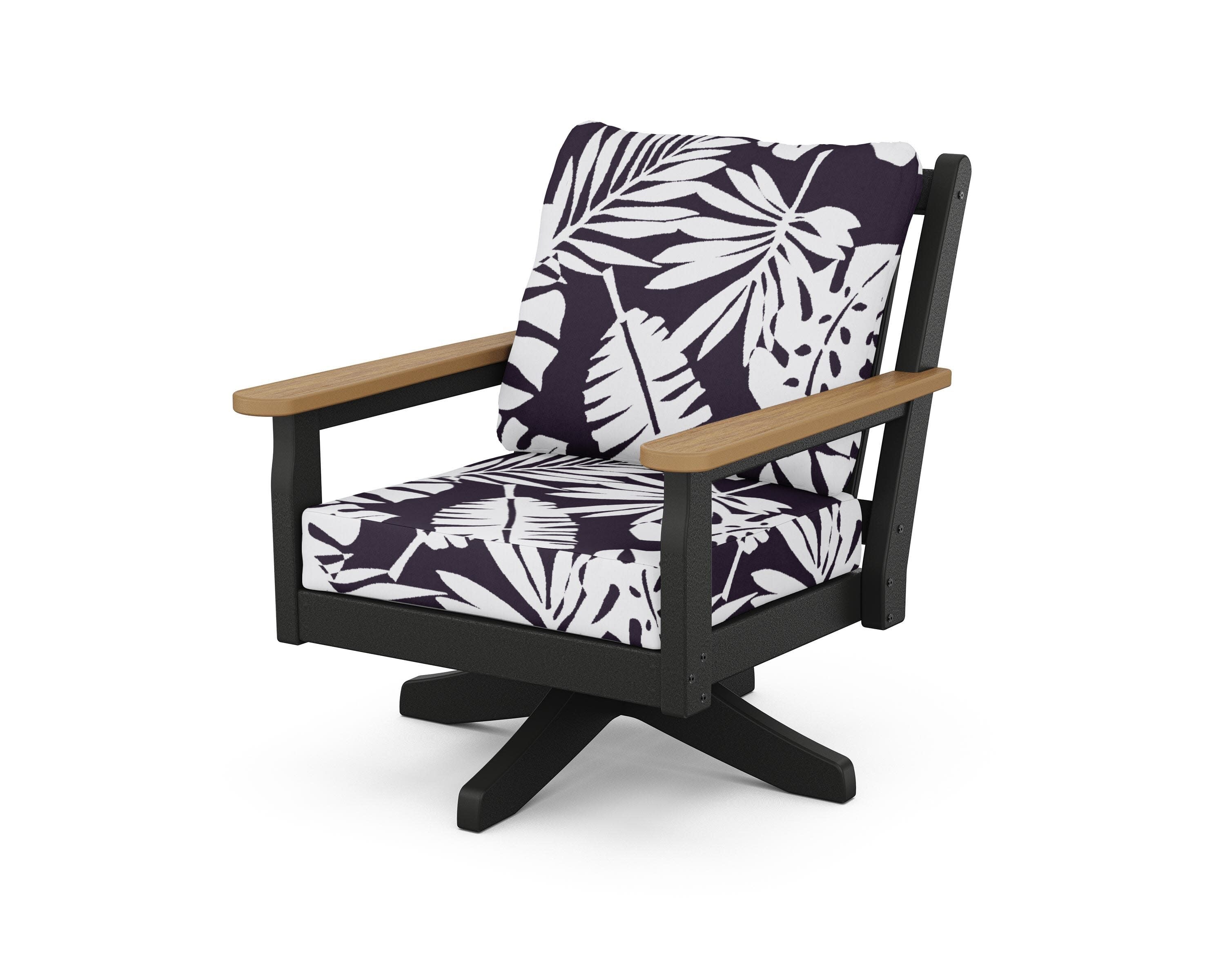 Chippendale Deep Seating Swivel Chair in Black / Natural / Leaf Navy