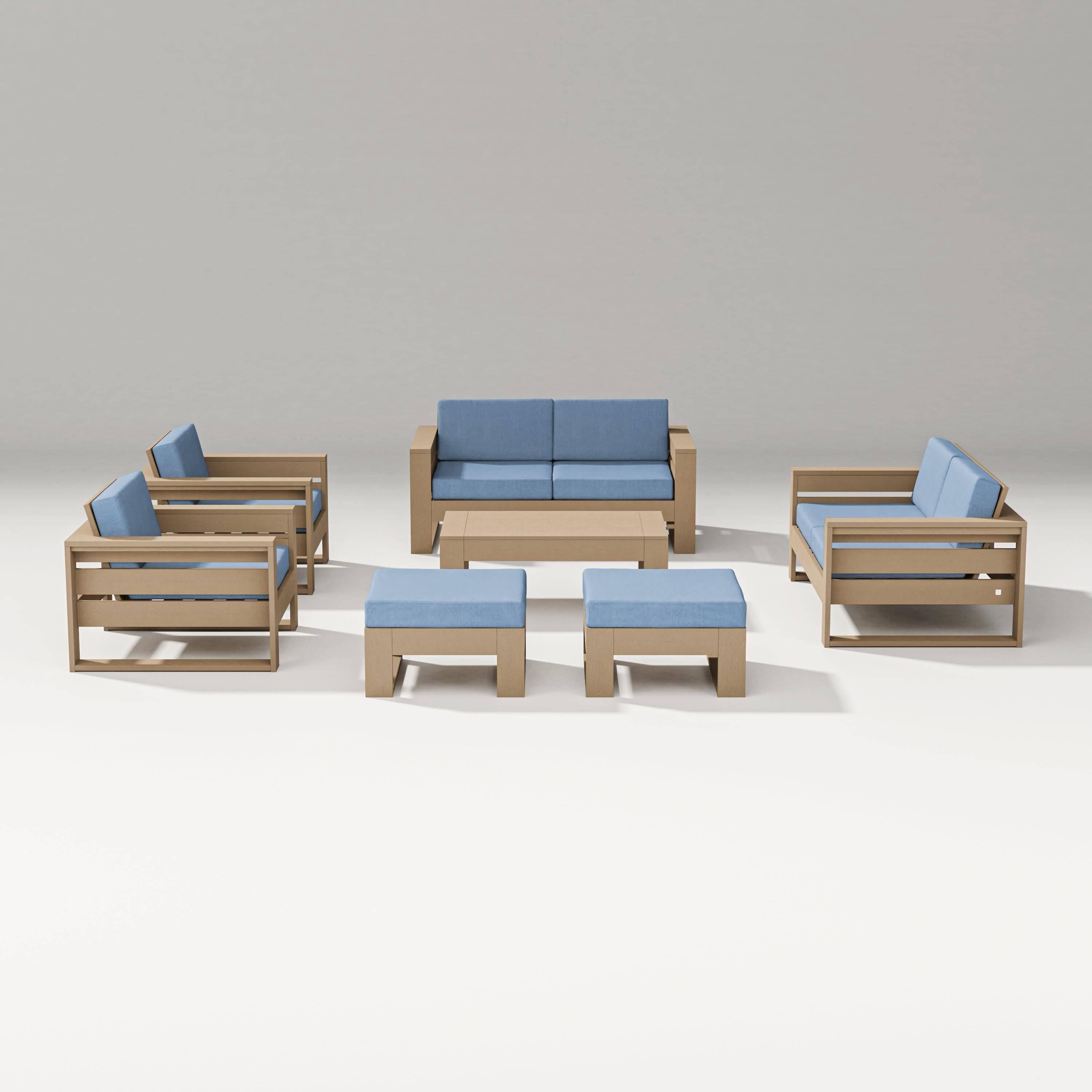 Latitude 7-Piece Lounge Loveseat Set in Vintage Sahara / Sky Blue