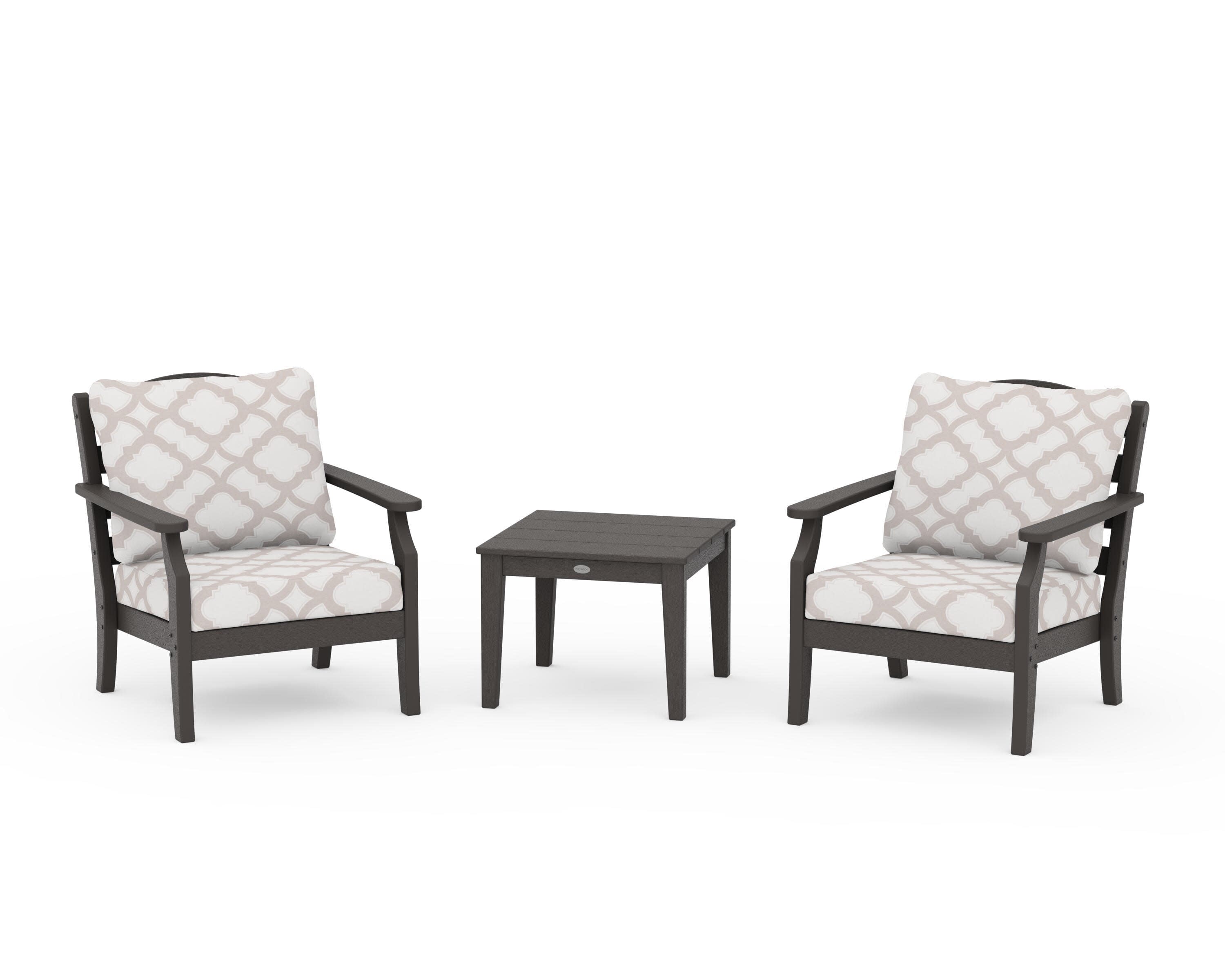 Savannah 3-Piece Deep Seating Set in Vintage Coffee / Trellis Dune Burlap