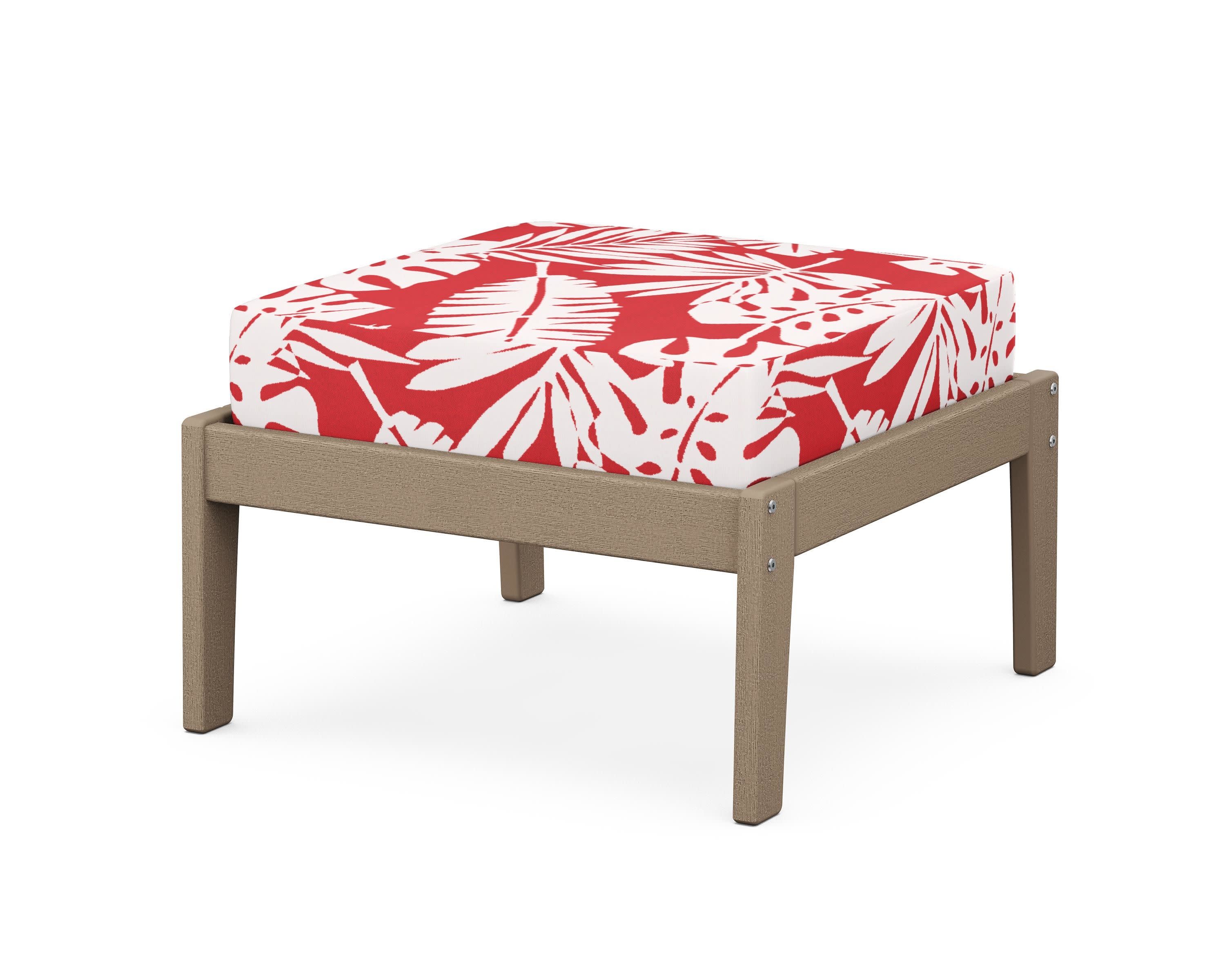Deep Seating Ottoman in Vintage Sahara / Leaf Crimson