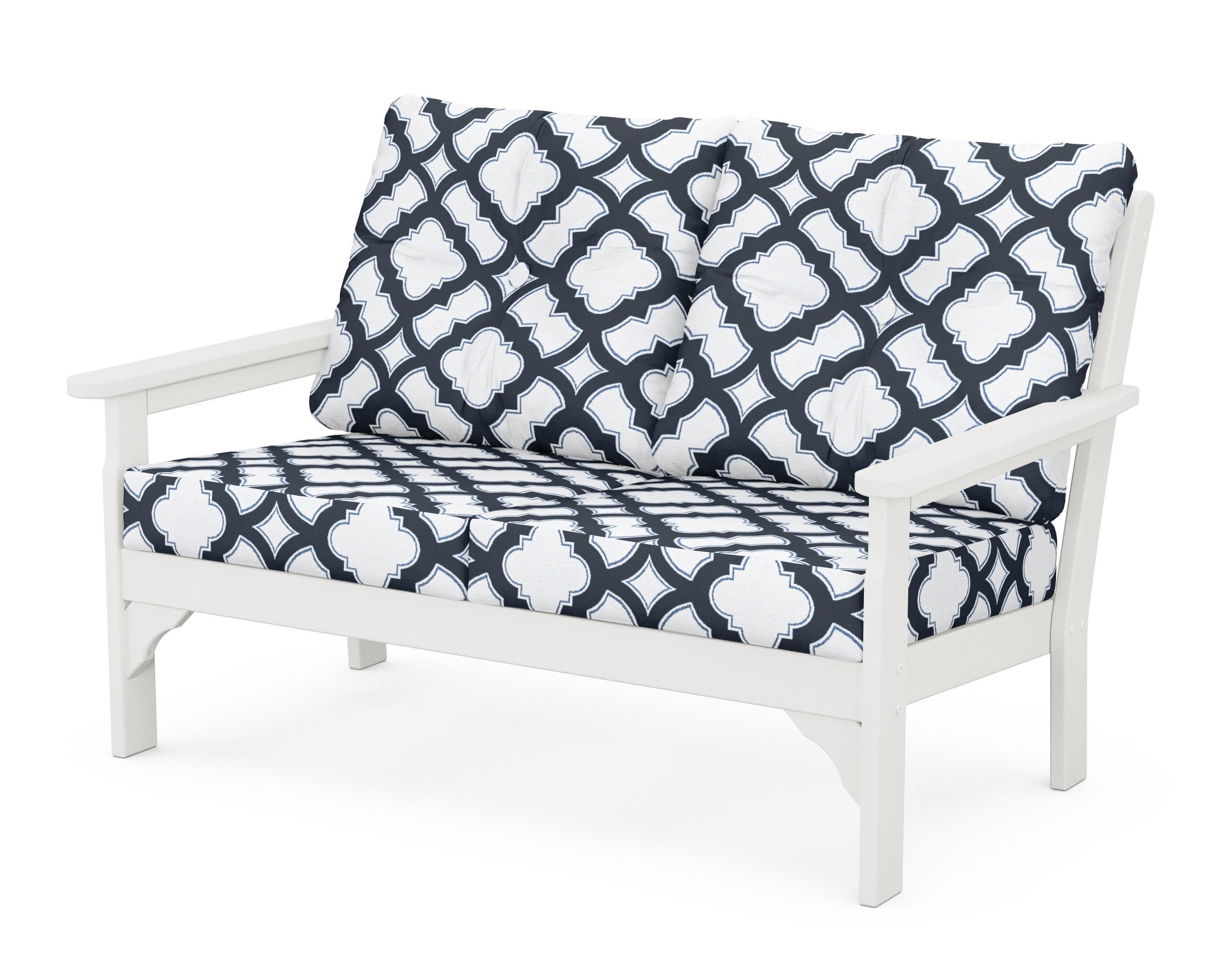 Vineyard Deep Seating Loveseat in Vintage White / Trellis Marine Indigo