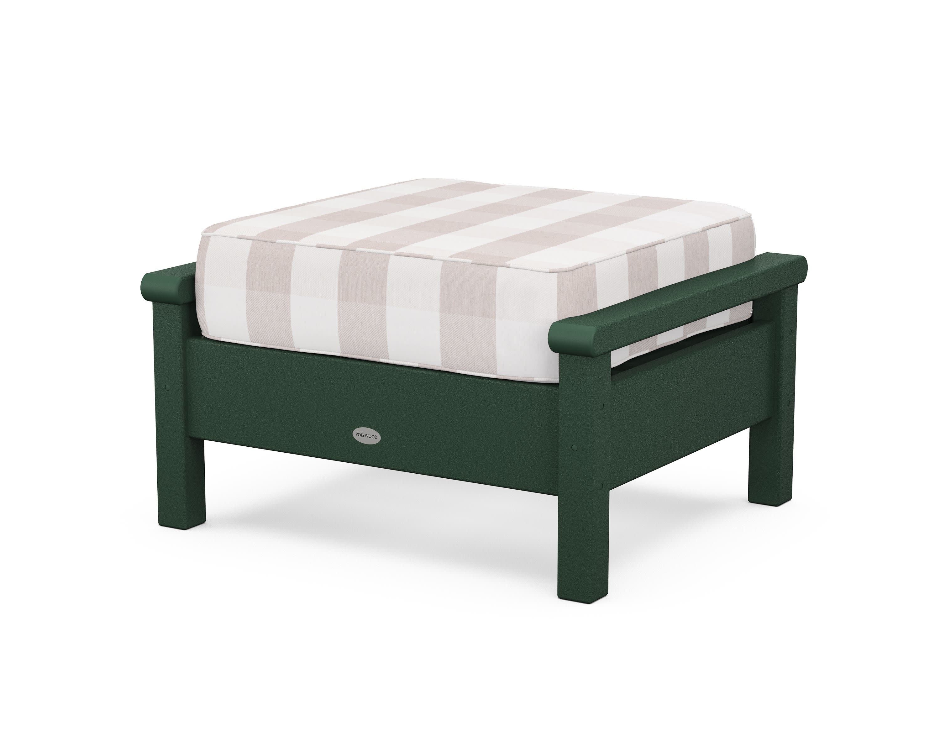 Harbour Deep Seating Ottoman in Green / Buffalo Plaid Dune Burlap