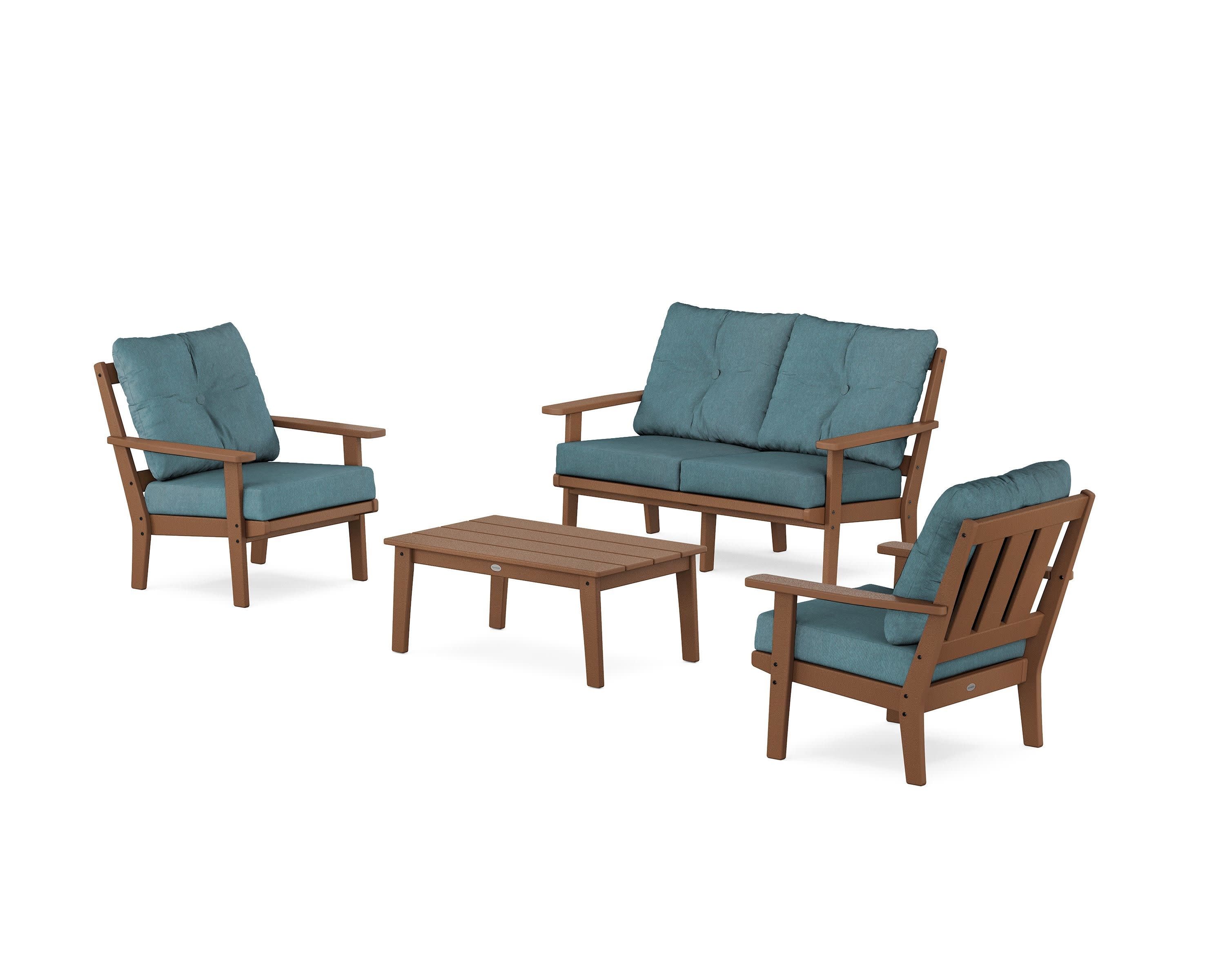 Oxford 4-Piece Deep Seating Set with Loveseat in Teak / Ocean Teal