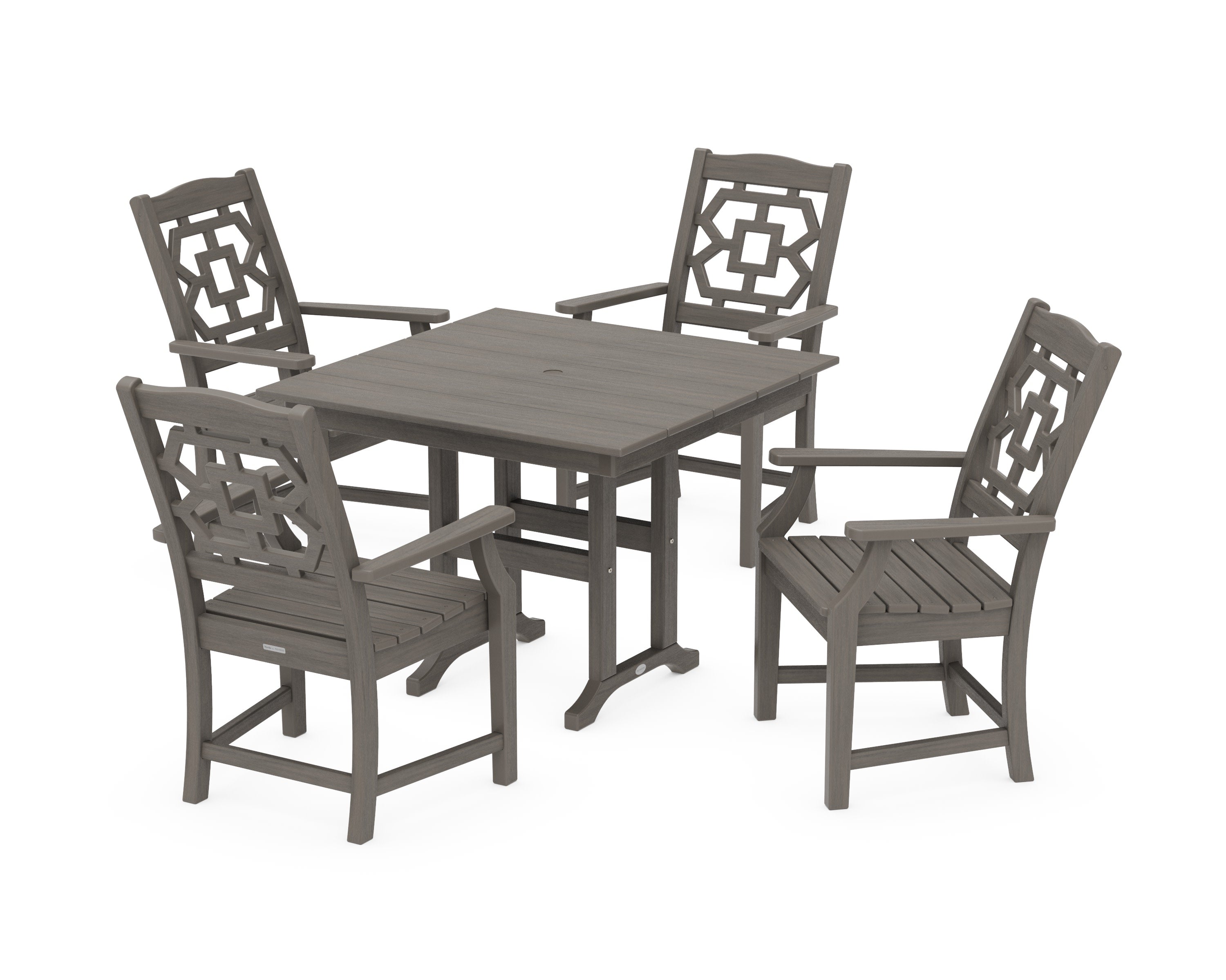 Chinoiserie 5-Piece Farmhouse Dining Set in Driftwood