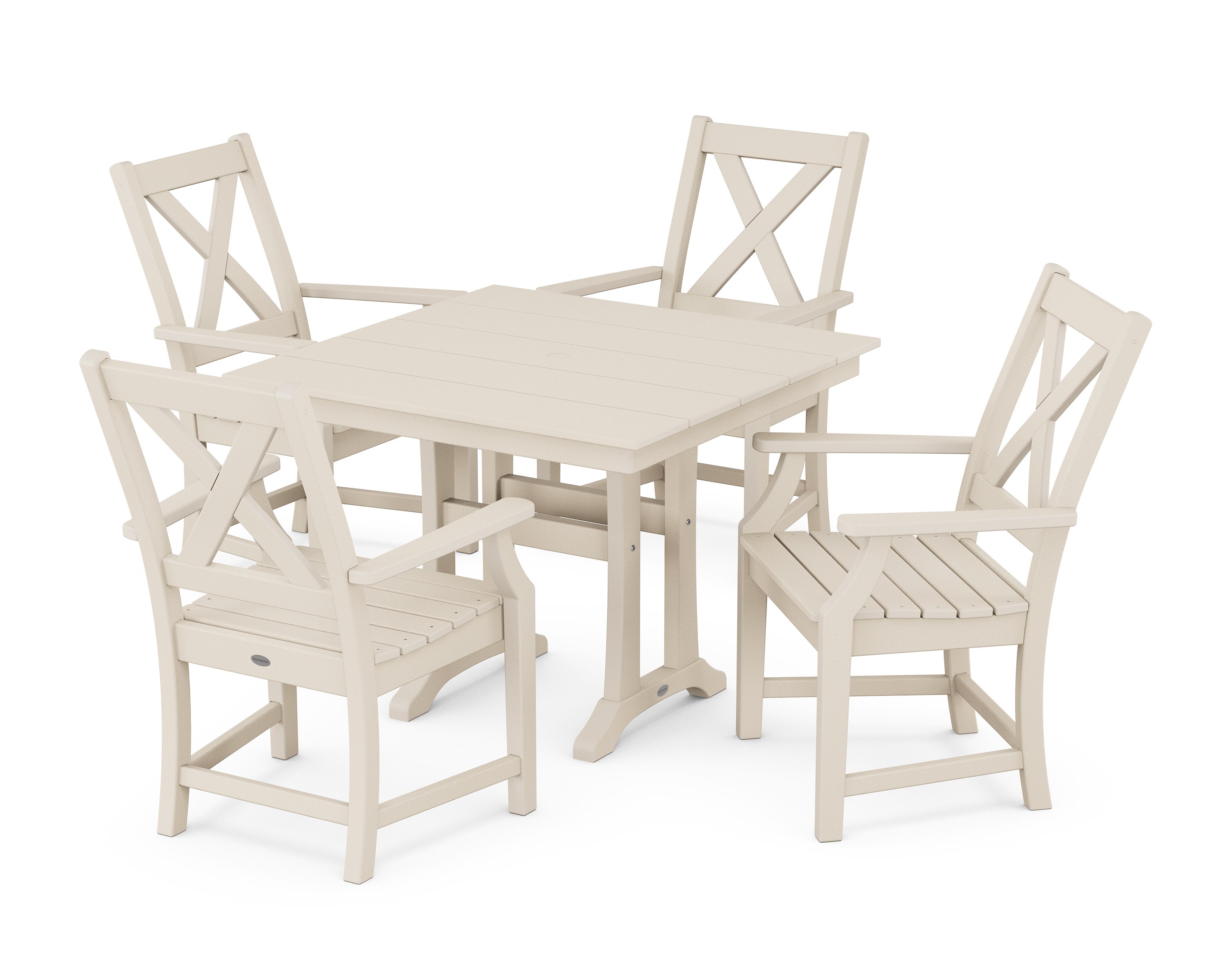 Braxton 5-Piece Farmhouse Dining Set With Trestle Legs in Sand
