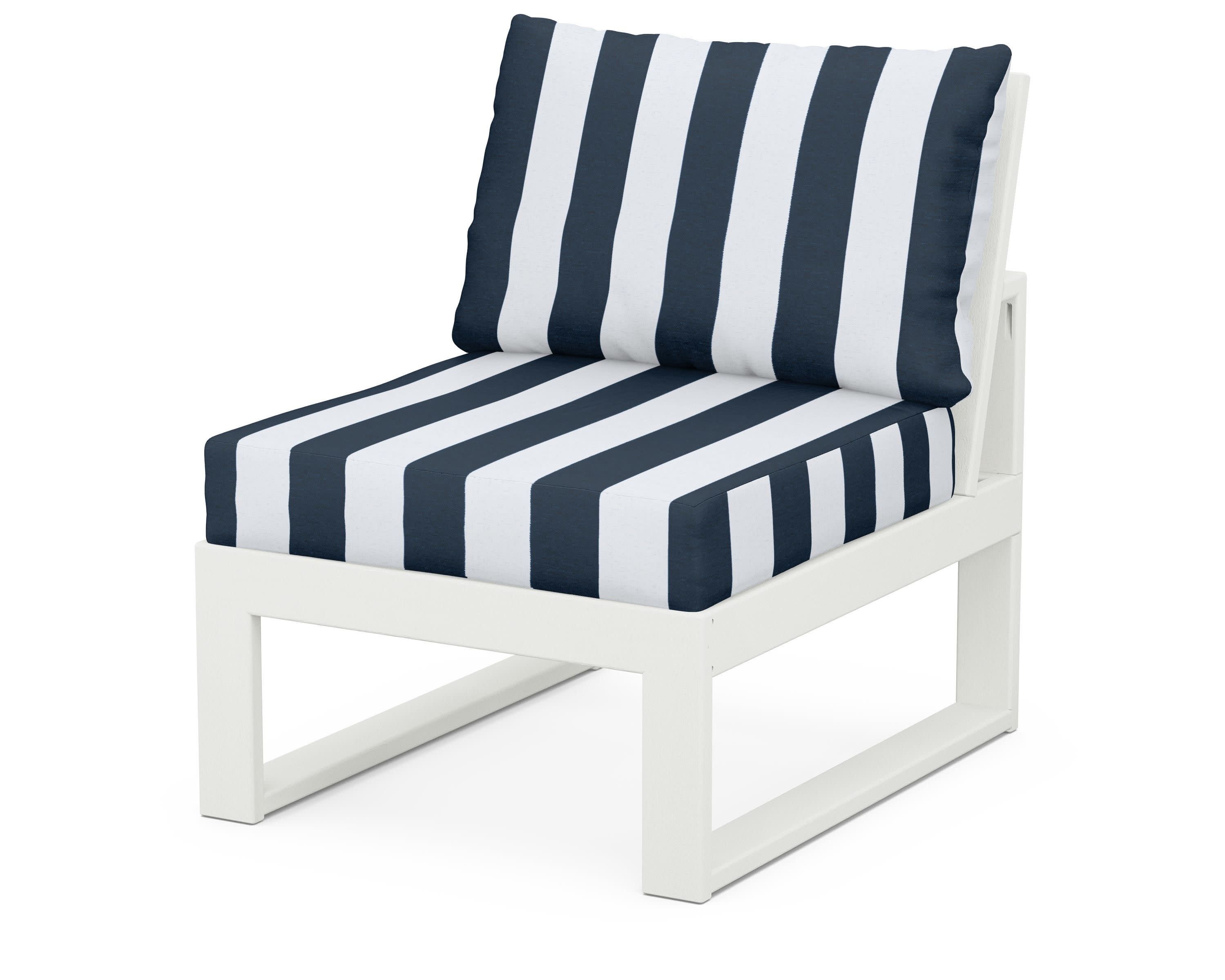 Modular Armless Chair in Vintage White / Cabana Stripe Marine Indigo
