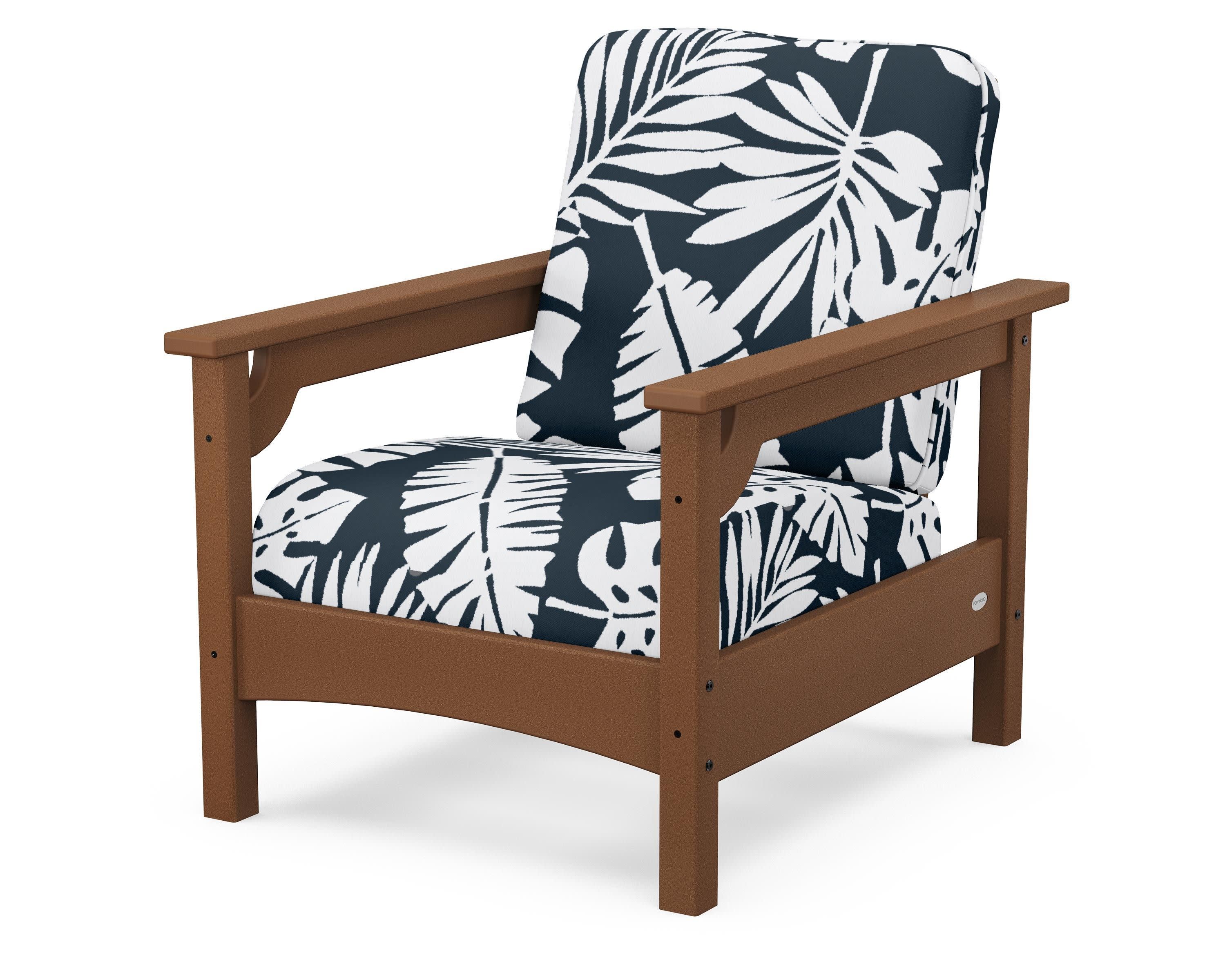 Club Chair in Teak / Leaf Marine Indigo