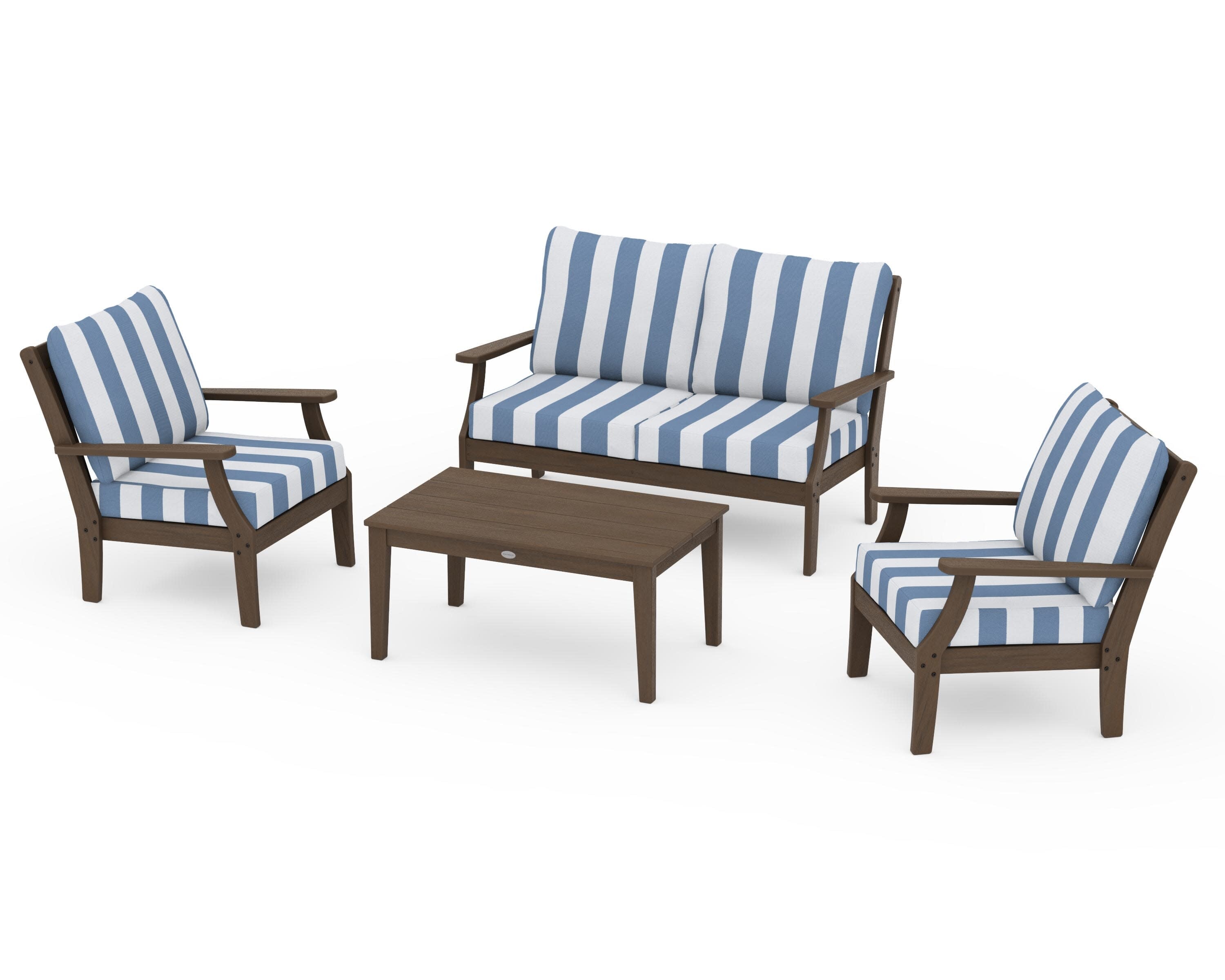Braxton 4-Piece Deep Seating Chair Set in Kona / Cabana Stripe Sky Blue