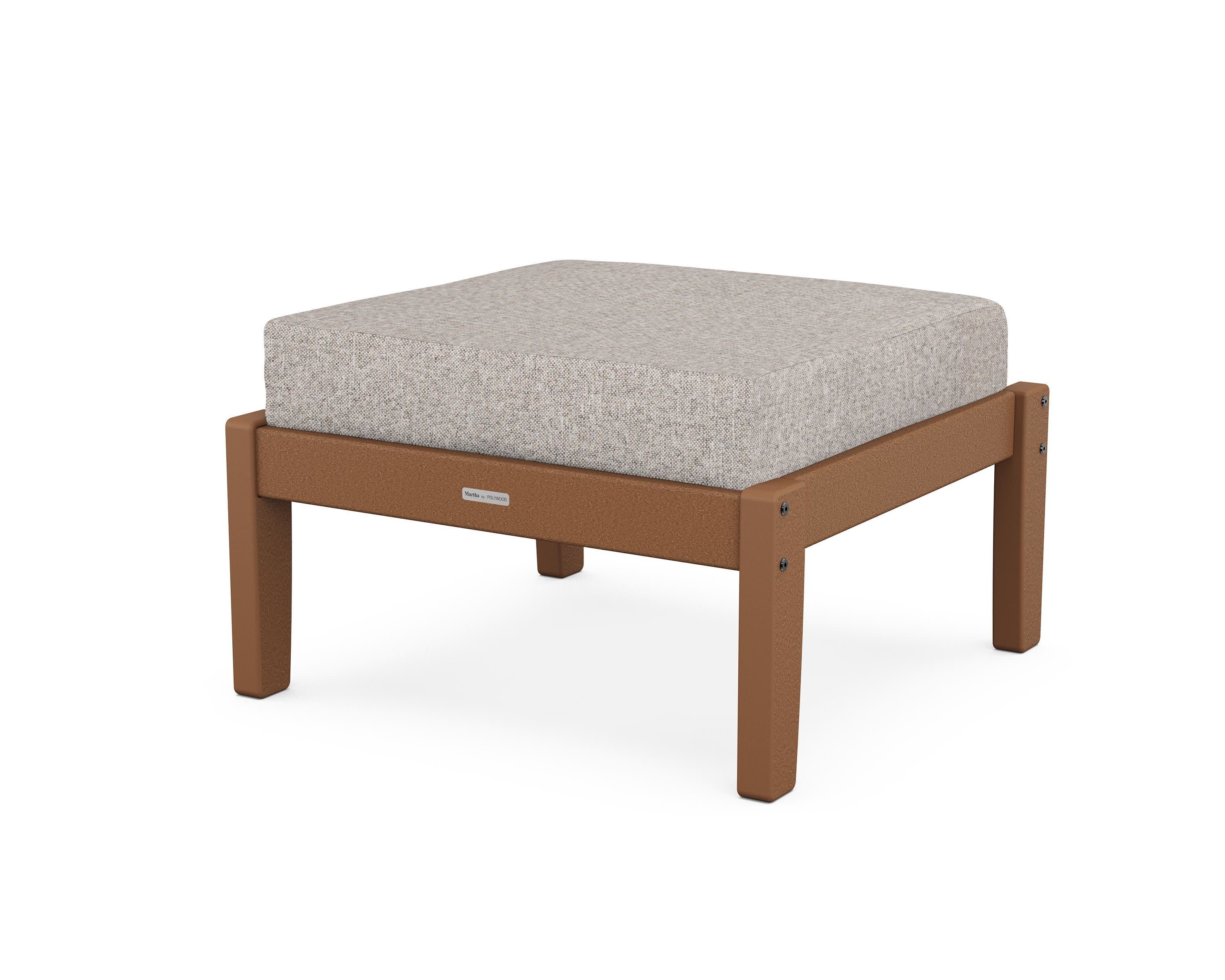 Chinoiserie Deep Seating Ottoman in Teak / Weathered Tweed