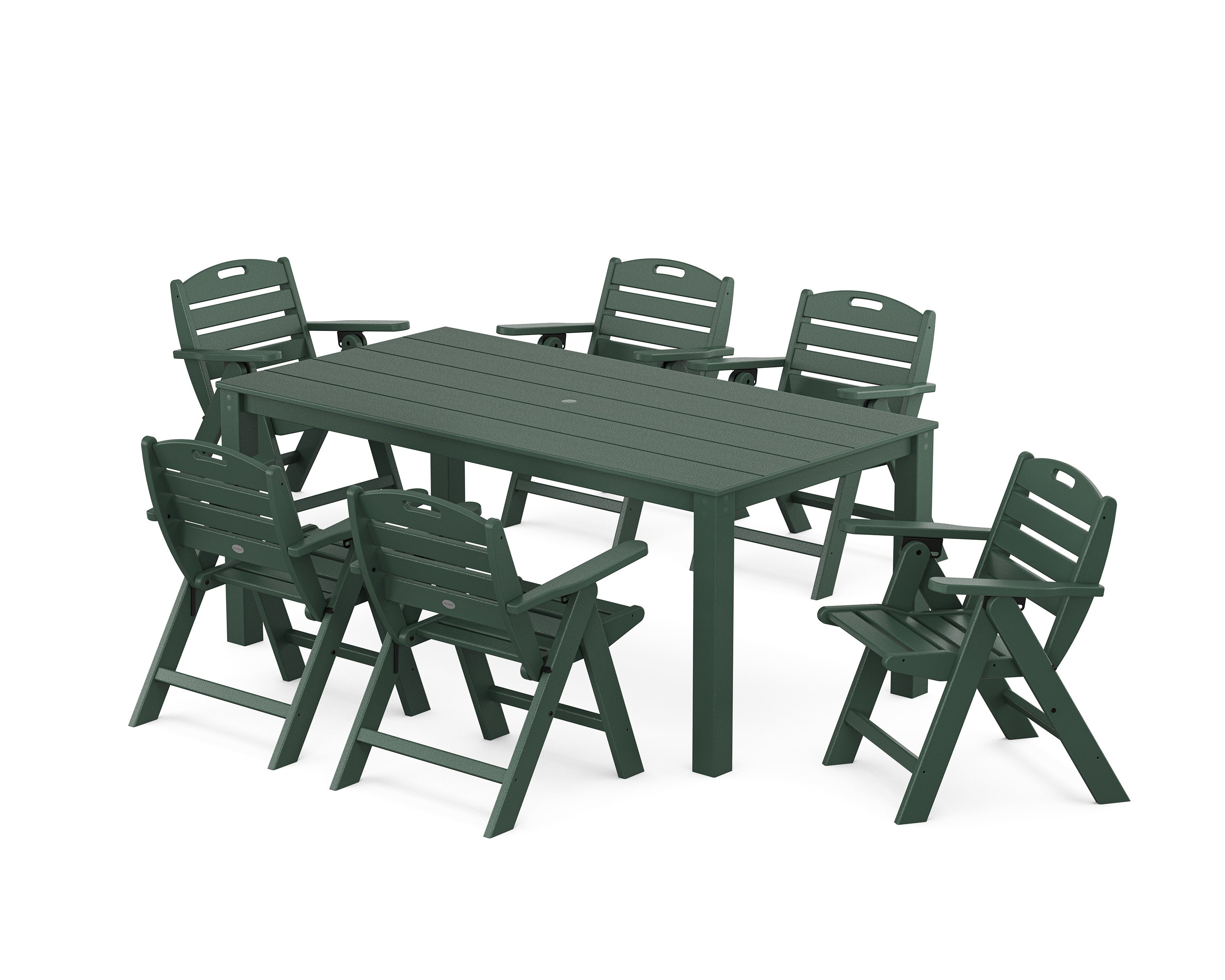 Nautical Folding Lowback Chair 7-Piece Parsons Dining Set in Green