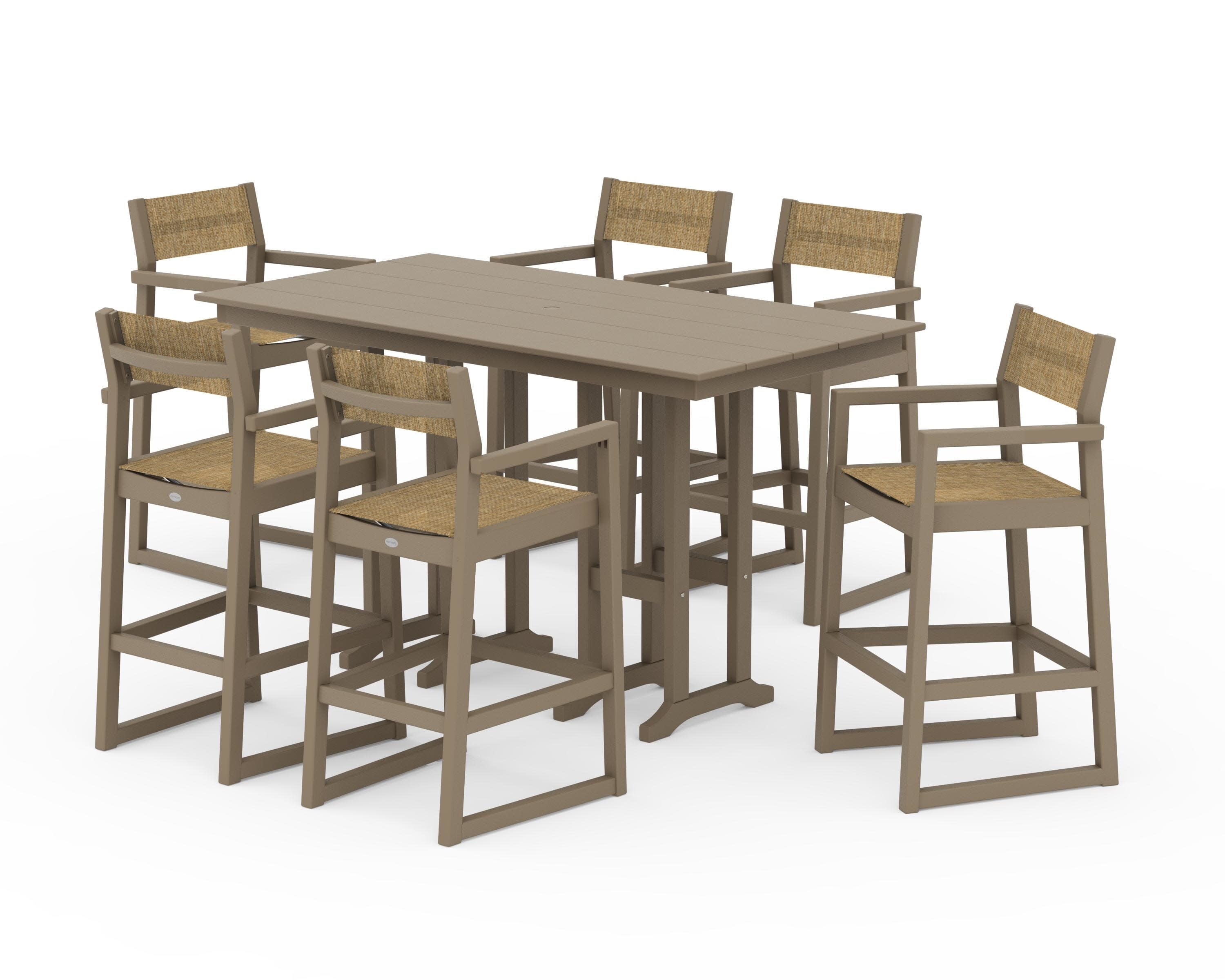 EDGE Sling Arm Chair 7-Piece Farmhouse Bar Set in Vintage Sahara / Burlap Sling