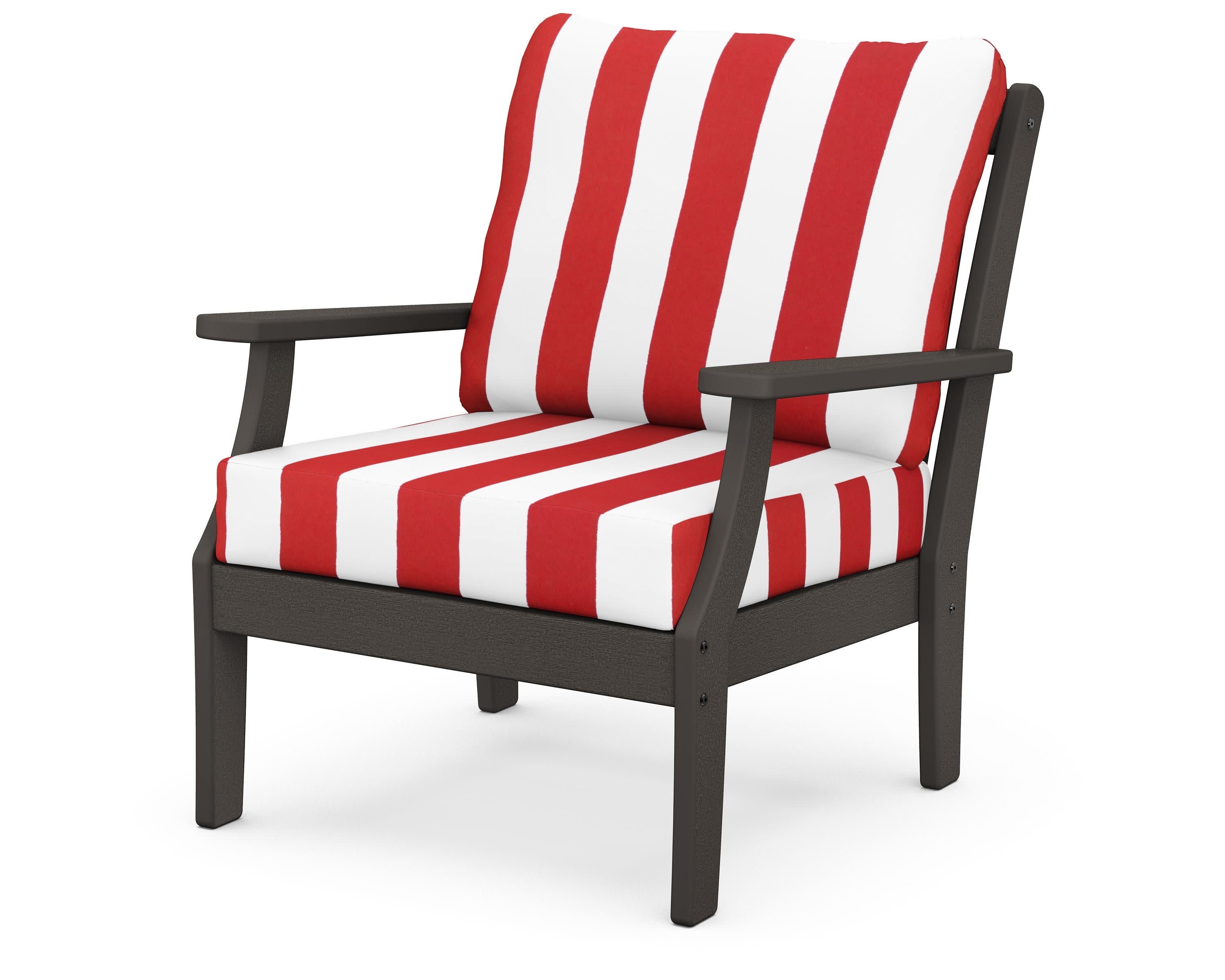 Braxton Deep Seating Chair in Vintage Coffee / Cabana Stripe Crimson