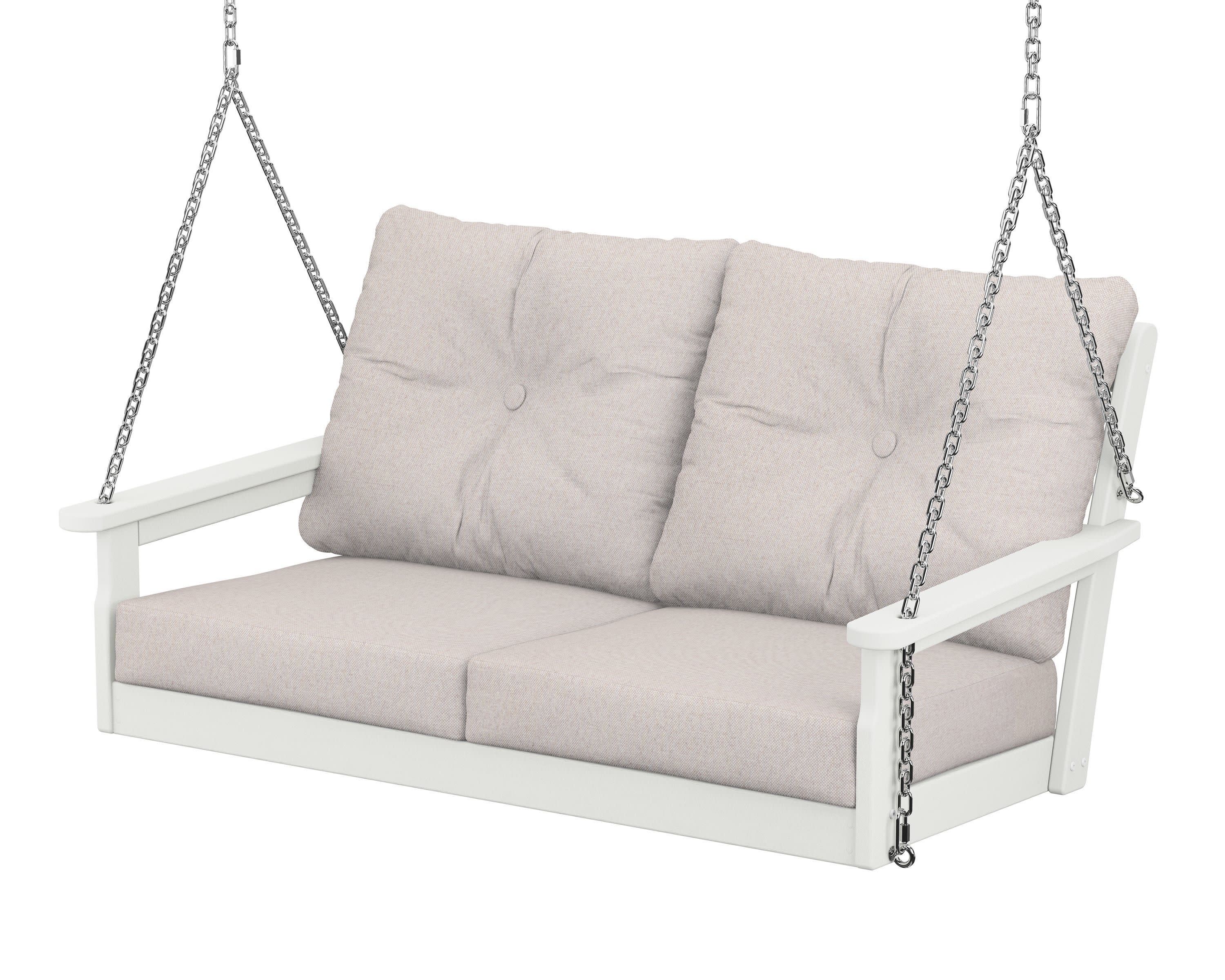 Vineyard Deep Seating Swing in Vintage White / Dune Burlap