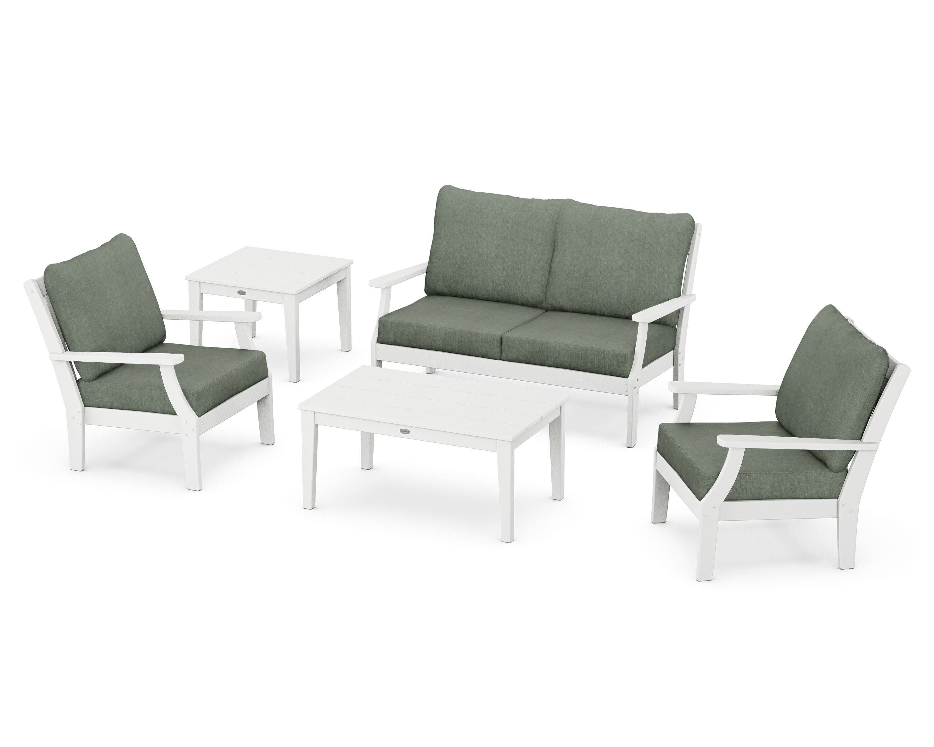 Braxton 5-Piece Deep Seating Set in White / Cast Sage