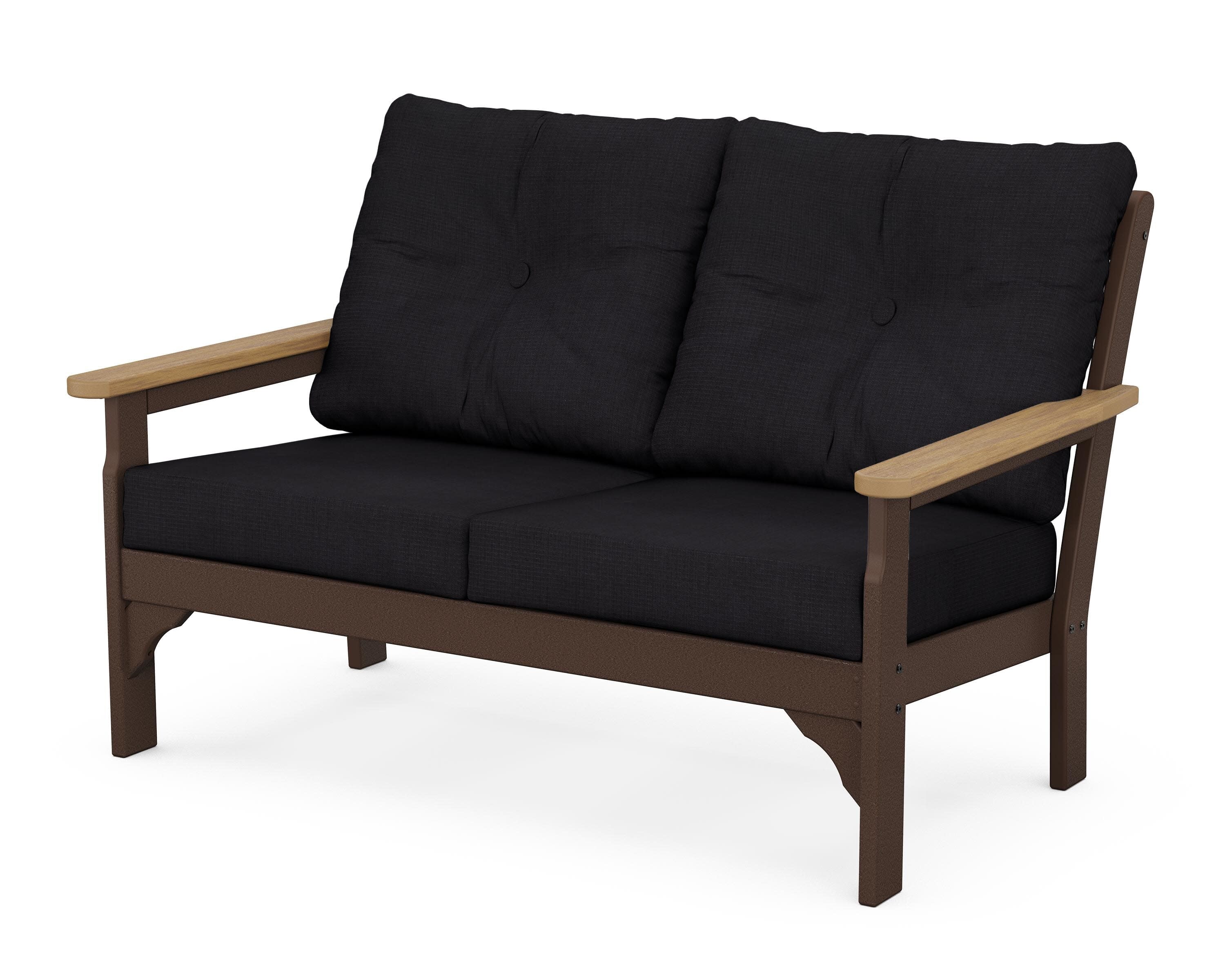 Vineyard Deep Seating Loveseat in Mahogany / Natural / Midnight Linen