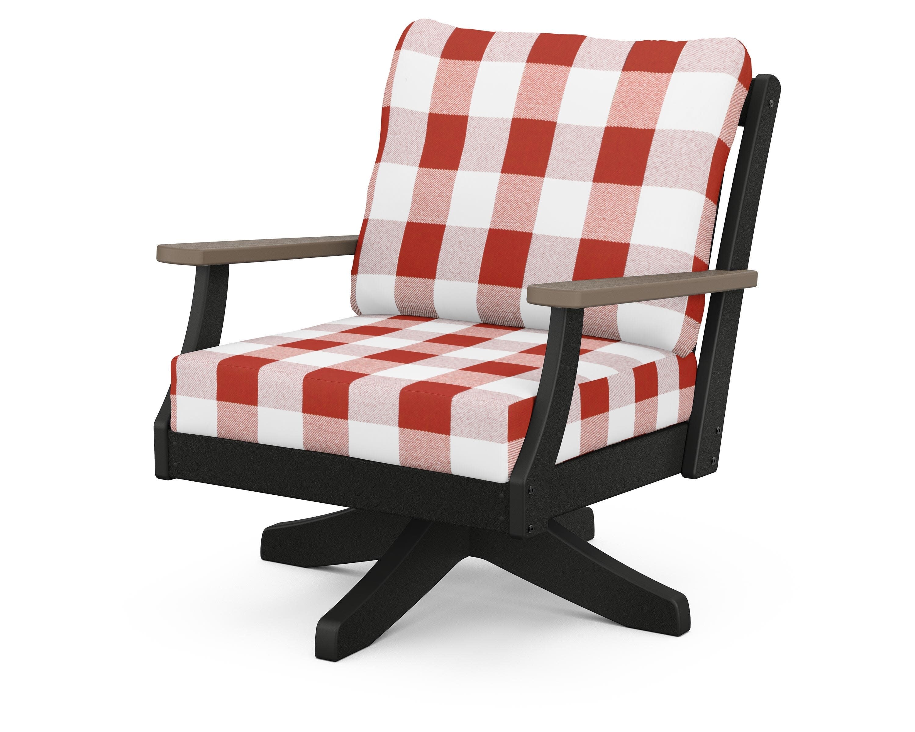 Braxton Deep Seating Swivel Chair in Black / Kona / Buffalo Plaid Crimson