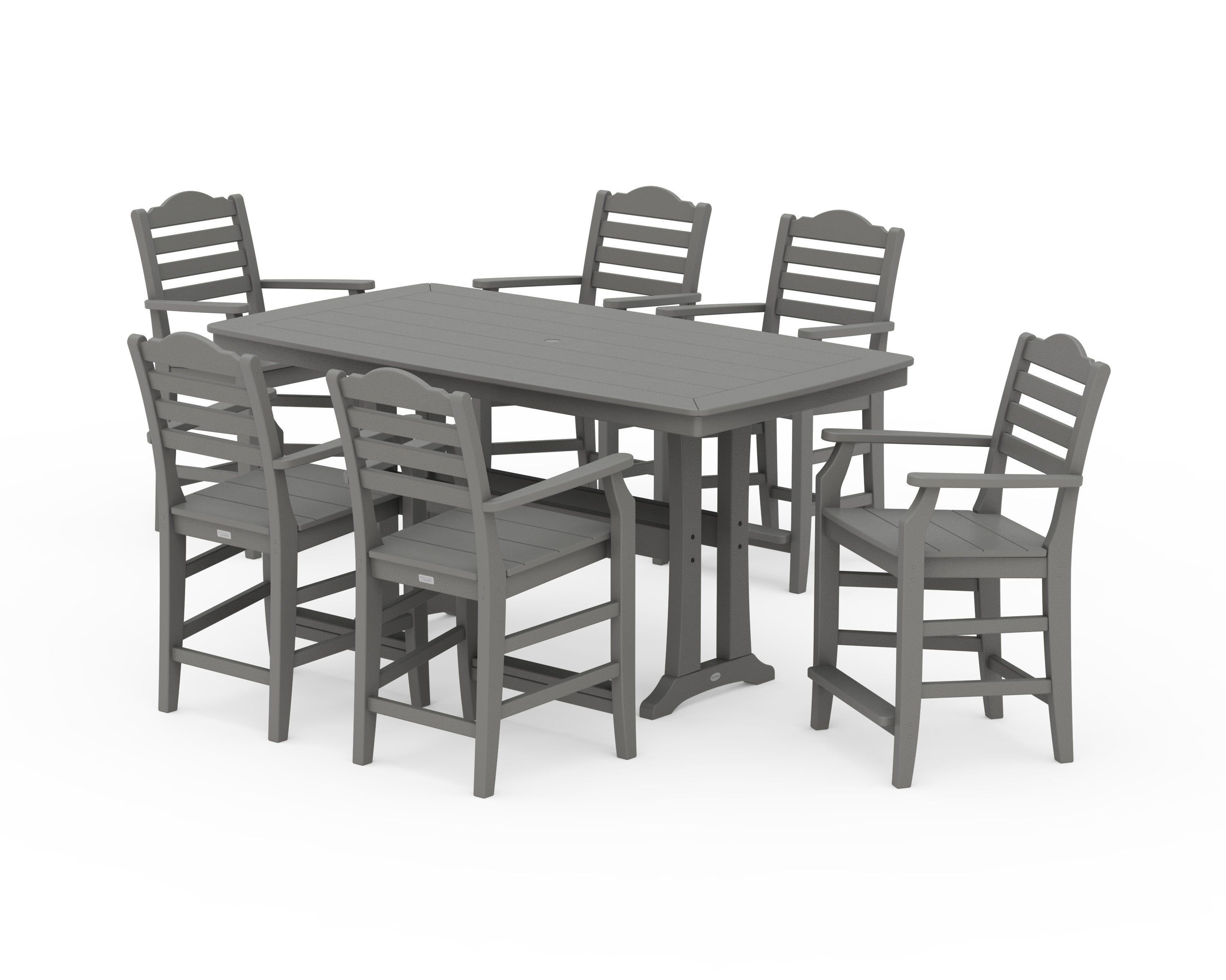 Savannah Arm Chair 7-Piece Counter Set with Trestle Legs in Slate Grey