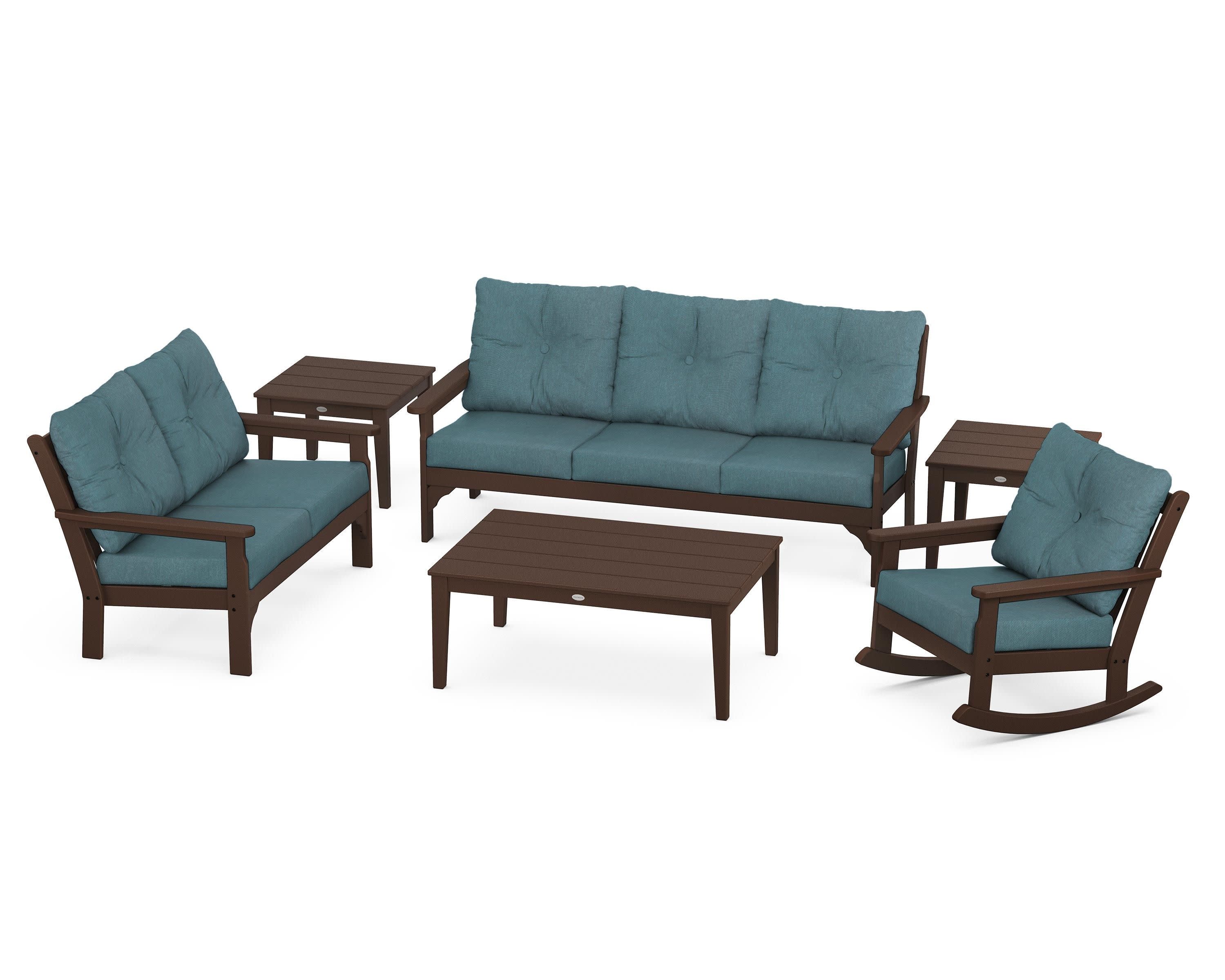 Vineyard 6-Piece Deep Seating Set in Mahogany / Ocean Teal