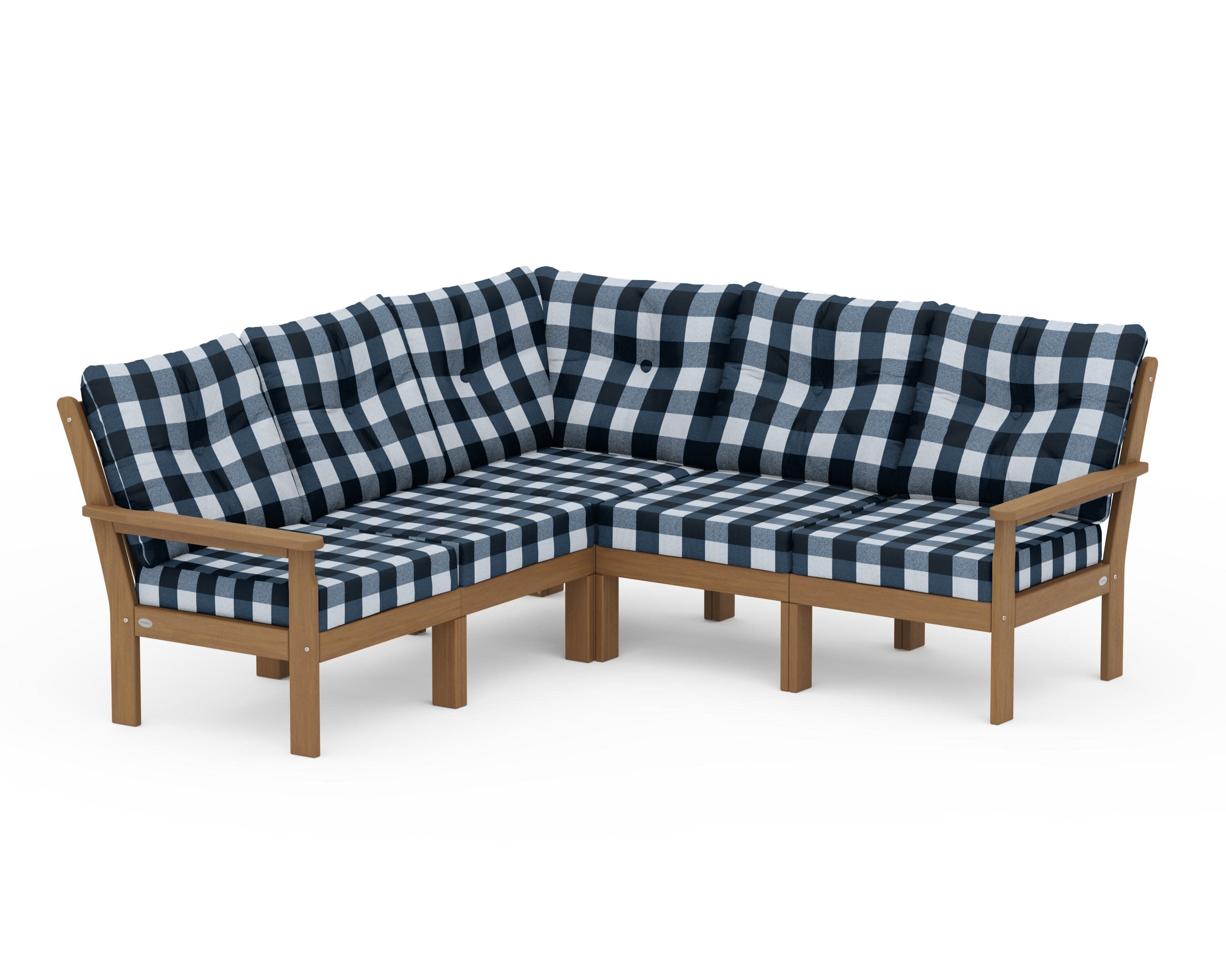 Vineyard 5-Piece Sectional in Natural / Buffalo Plaid Marine Indigo