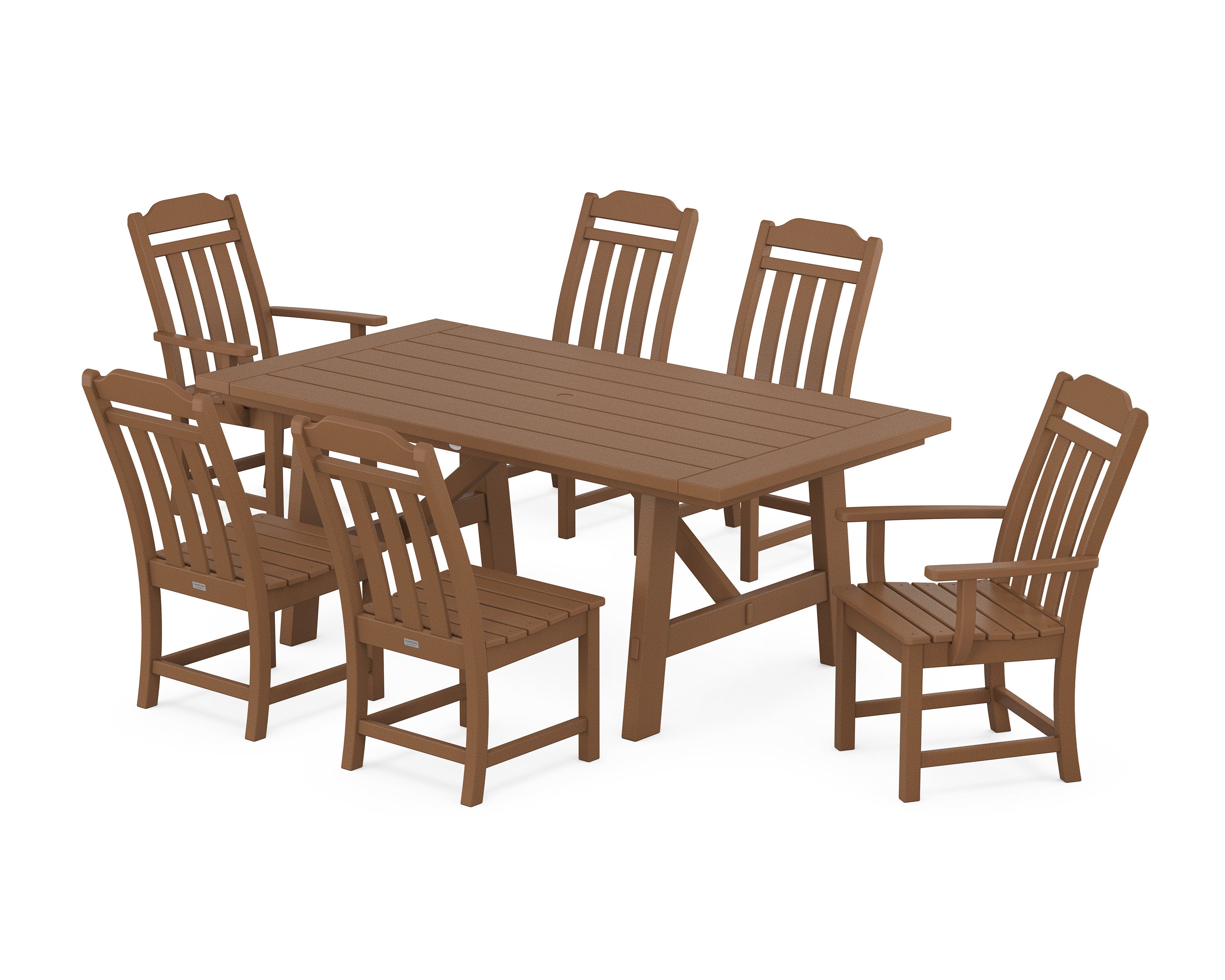 Cottage 7-Piece Rustic Farmhouse Dining Set in Teak