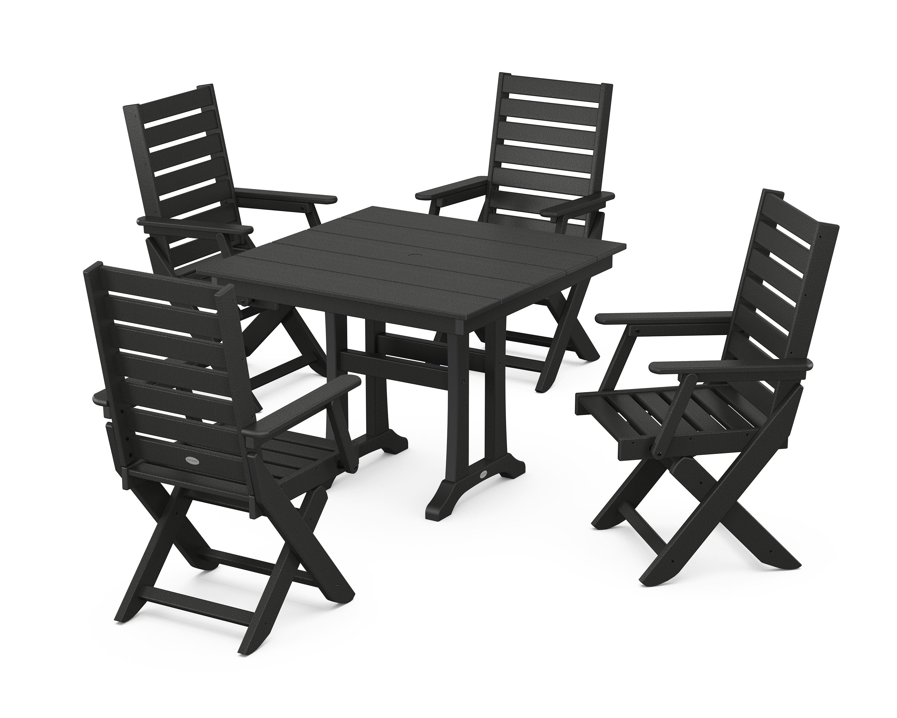 Captain Folding Chair 5-Piece Farmhouse Dining Set With Trestle Legs in Black