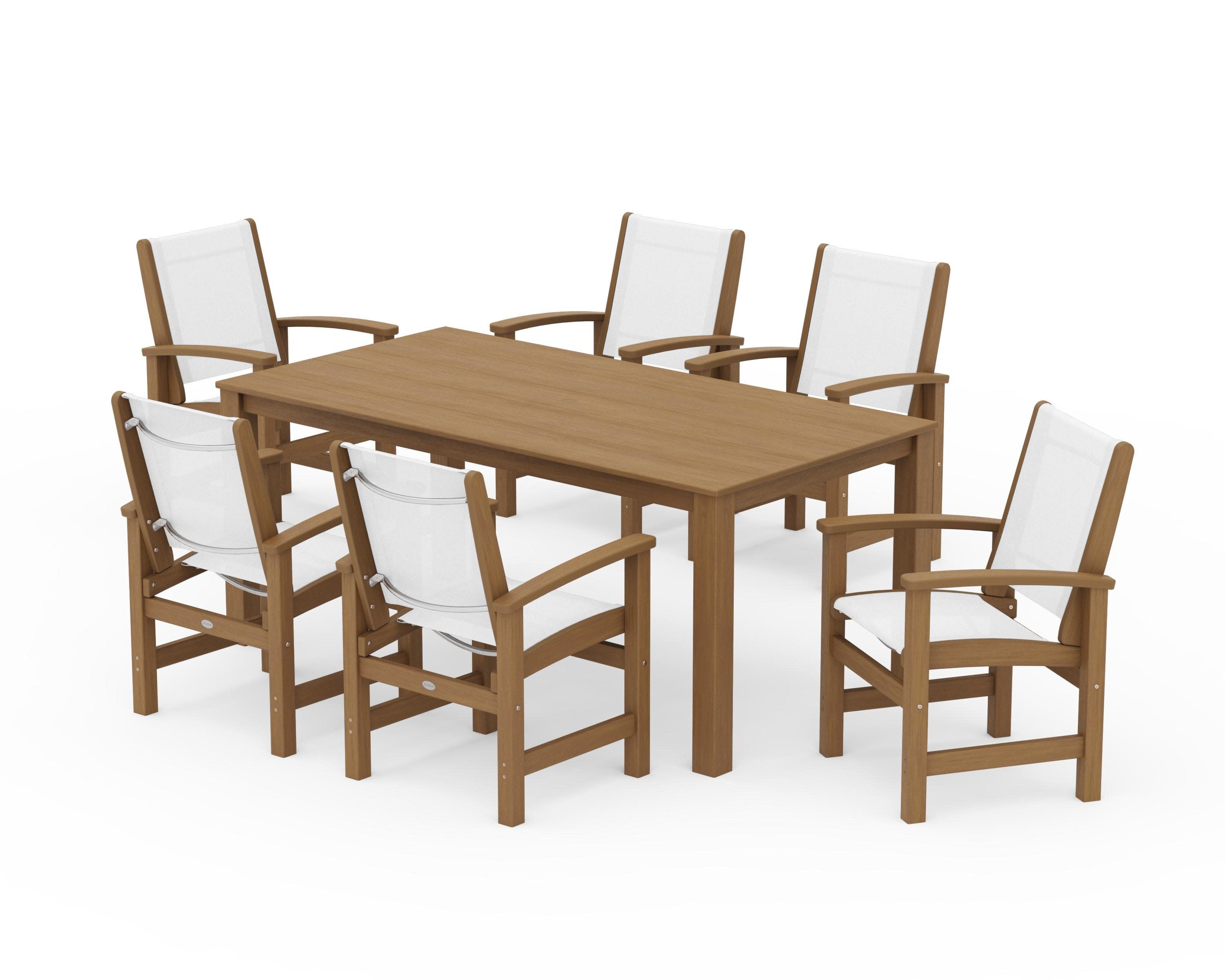 Coastal 7-Piece Parsons Dining Set in Natural / White Sling