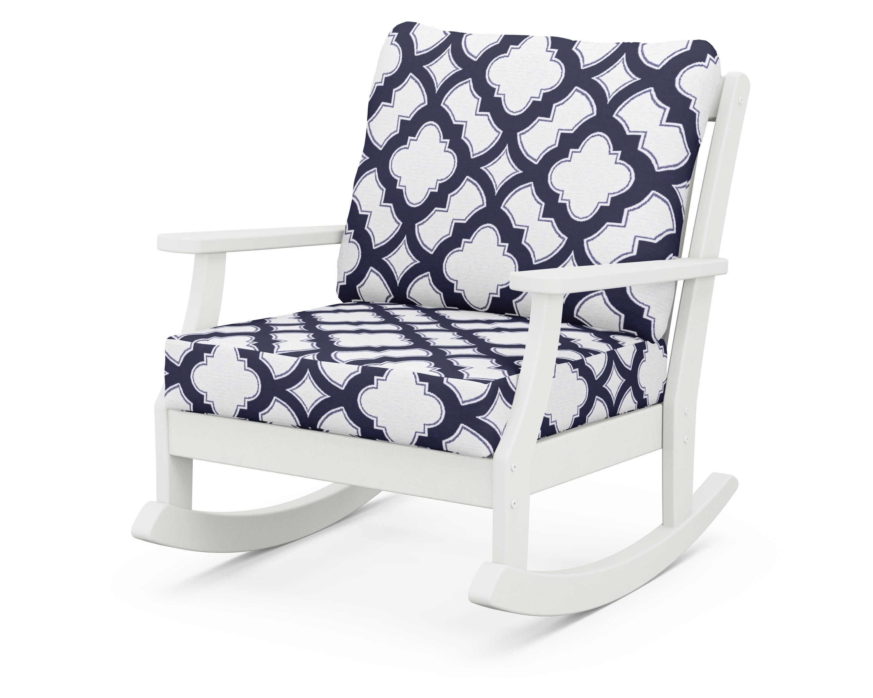 Braxton Deep Seating Rocking Chair in Vintage White / Trellis Navy