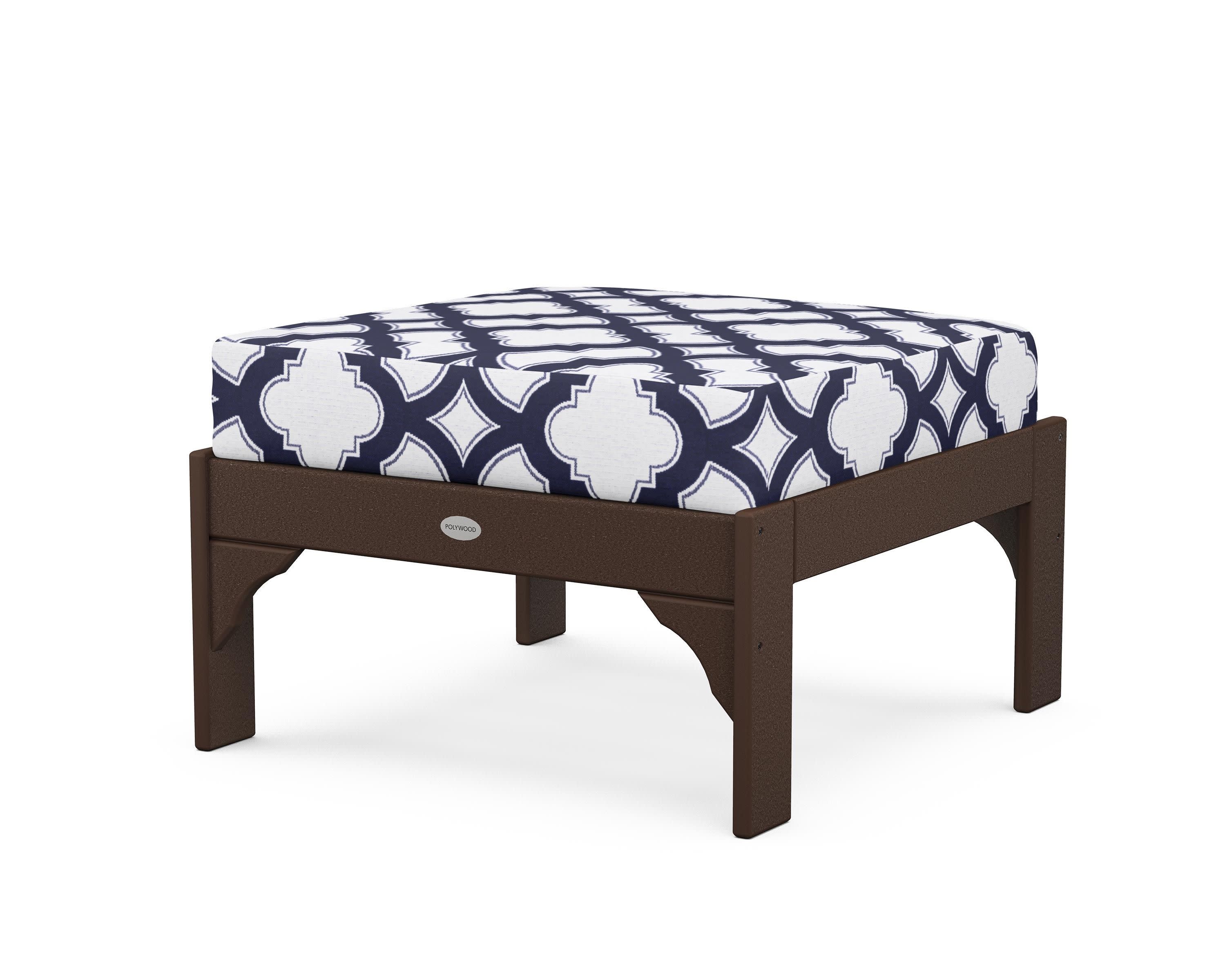 Vineyard Deep Seating Ottoman in Mahogany / Trellis Navy