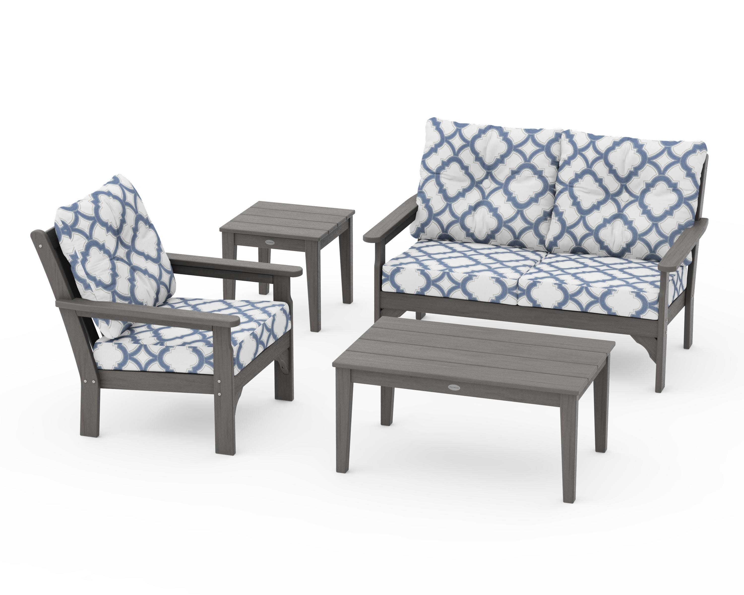 Vineyard 4-Piece Deep Seating Set in Driftwood / Trellis Sky Blue